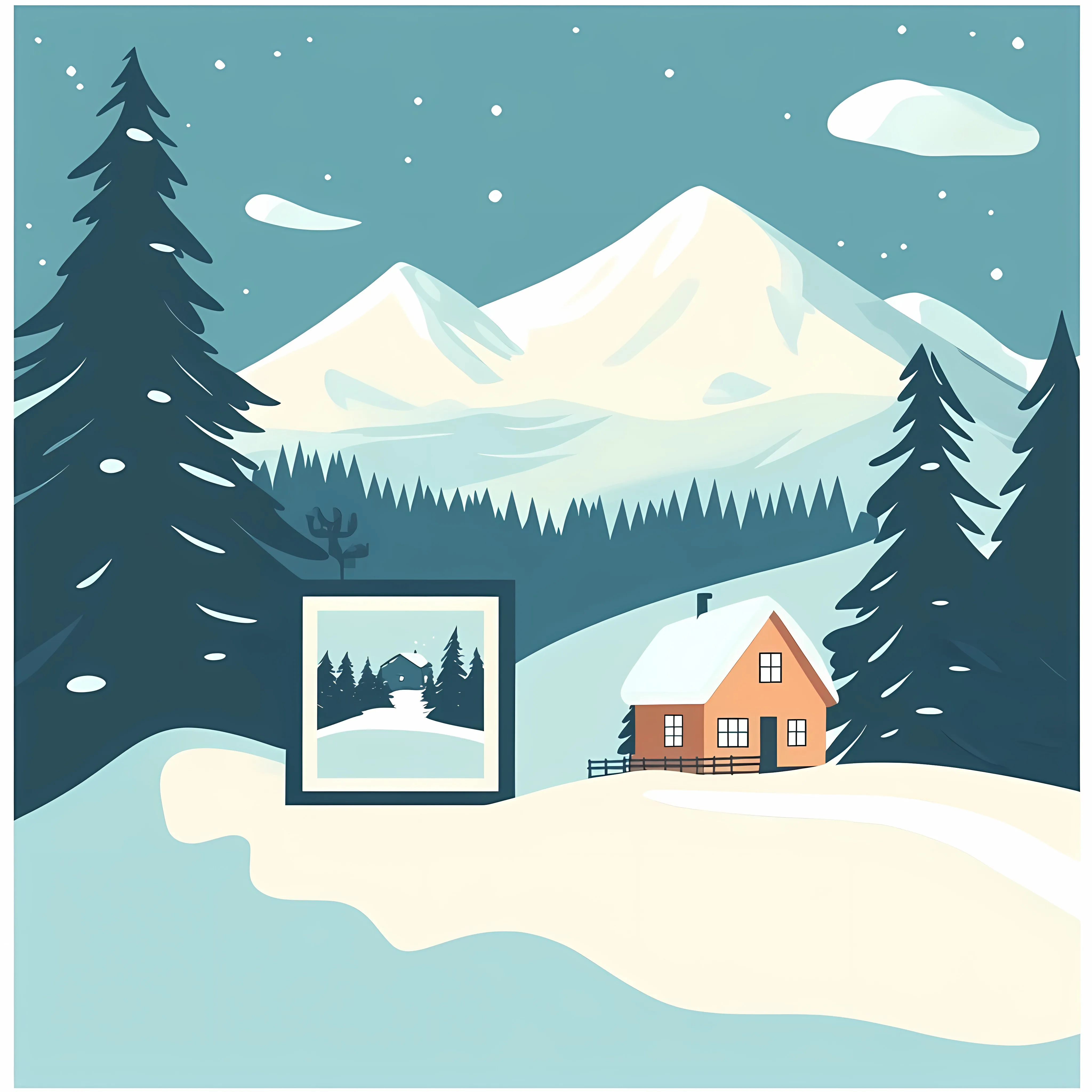 Winter Mountain Village Scene with House and Tree — free download from Dotvec