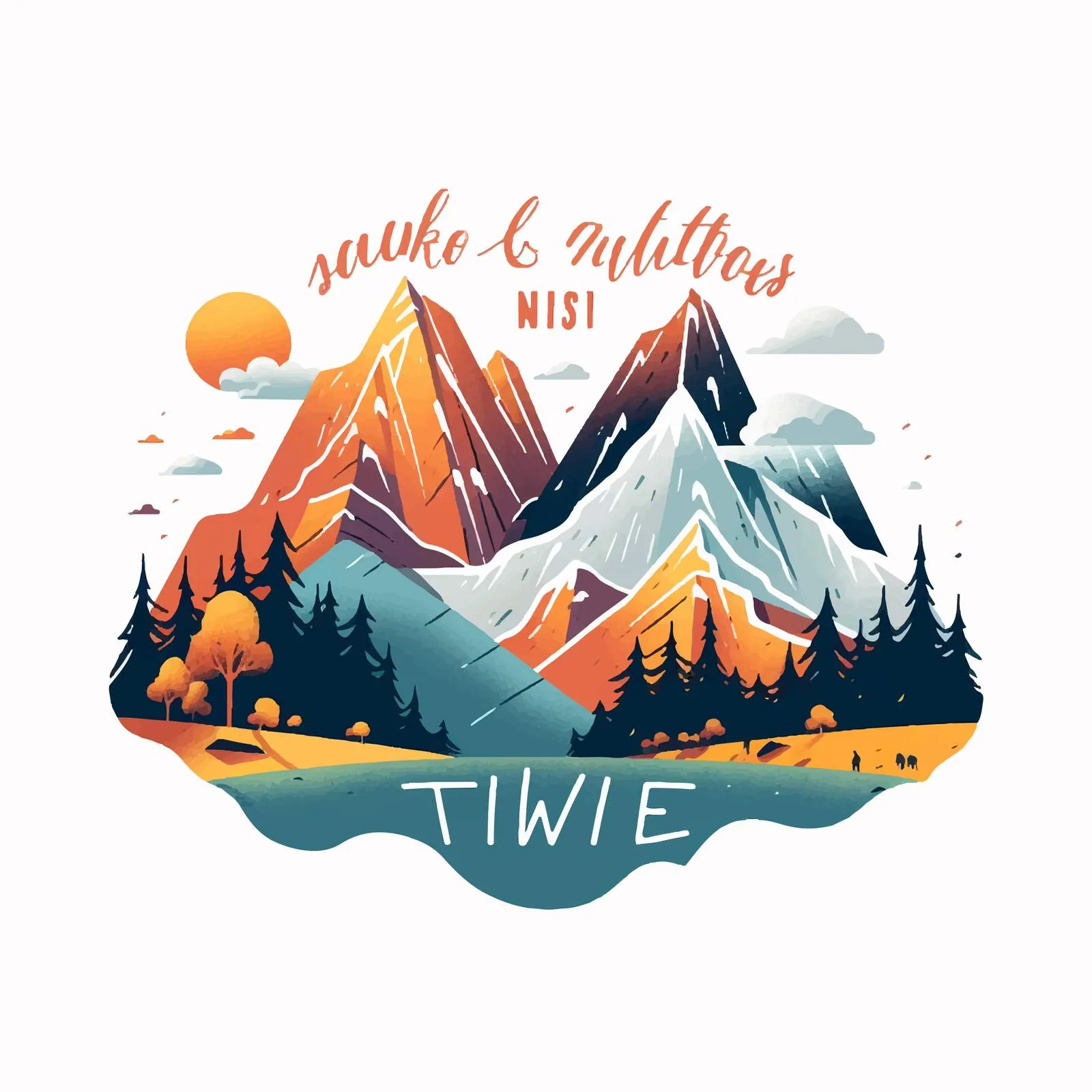 Mountains and Lettering Composition on White Background — free download from Dotvec