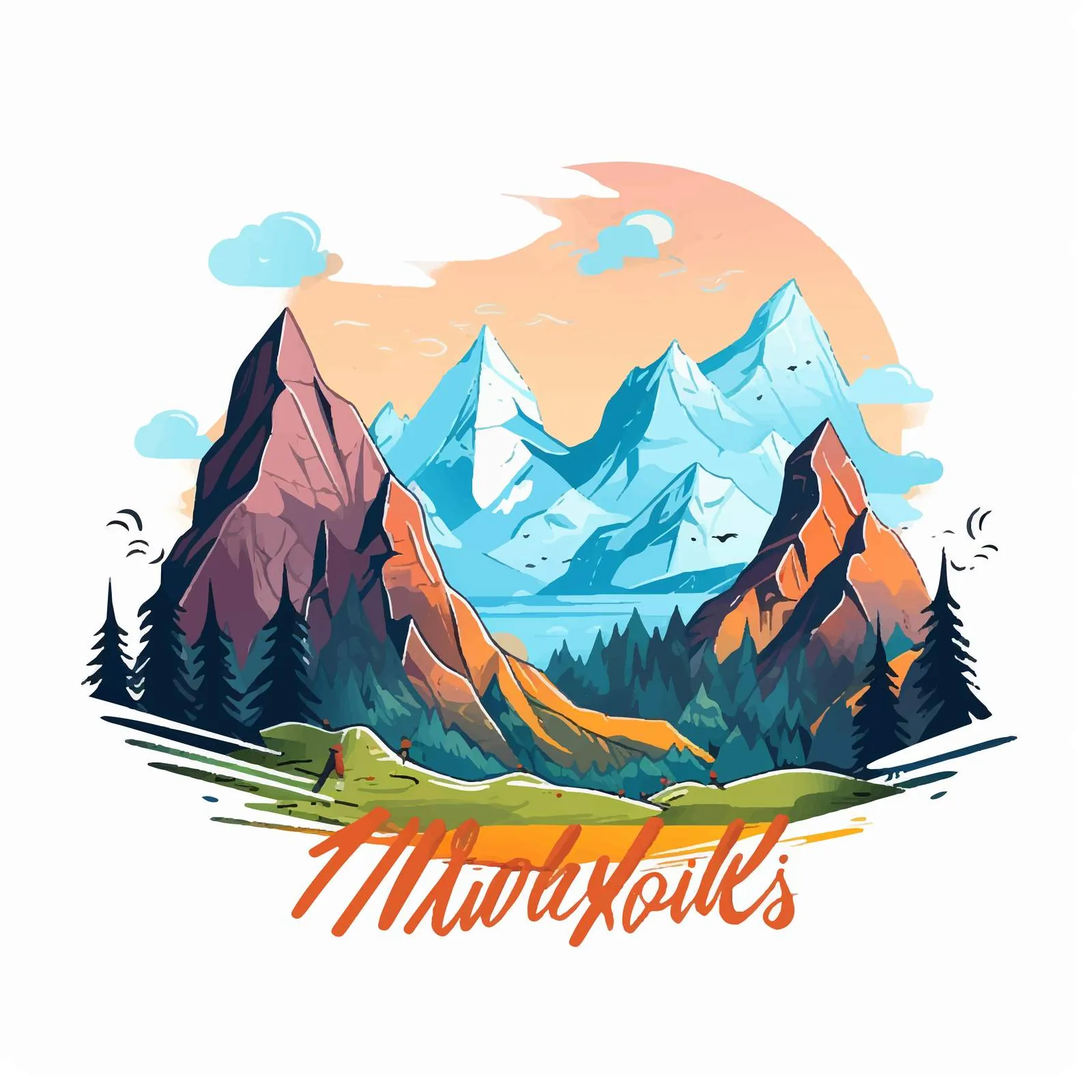 Mountains and Lettering Composition on White Background — free download from Dotvec