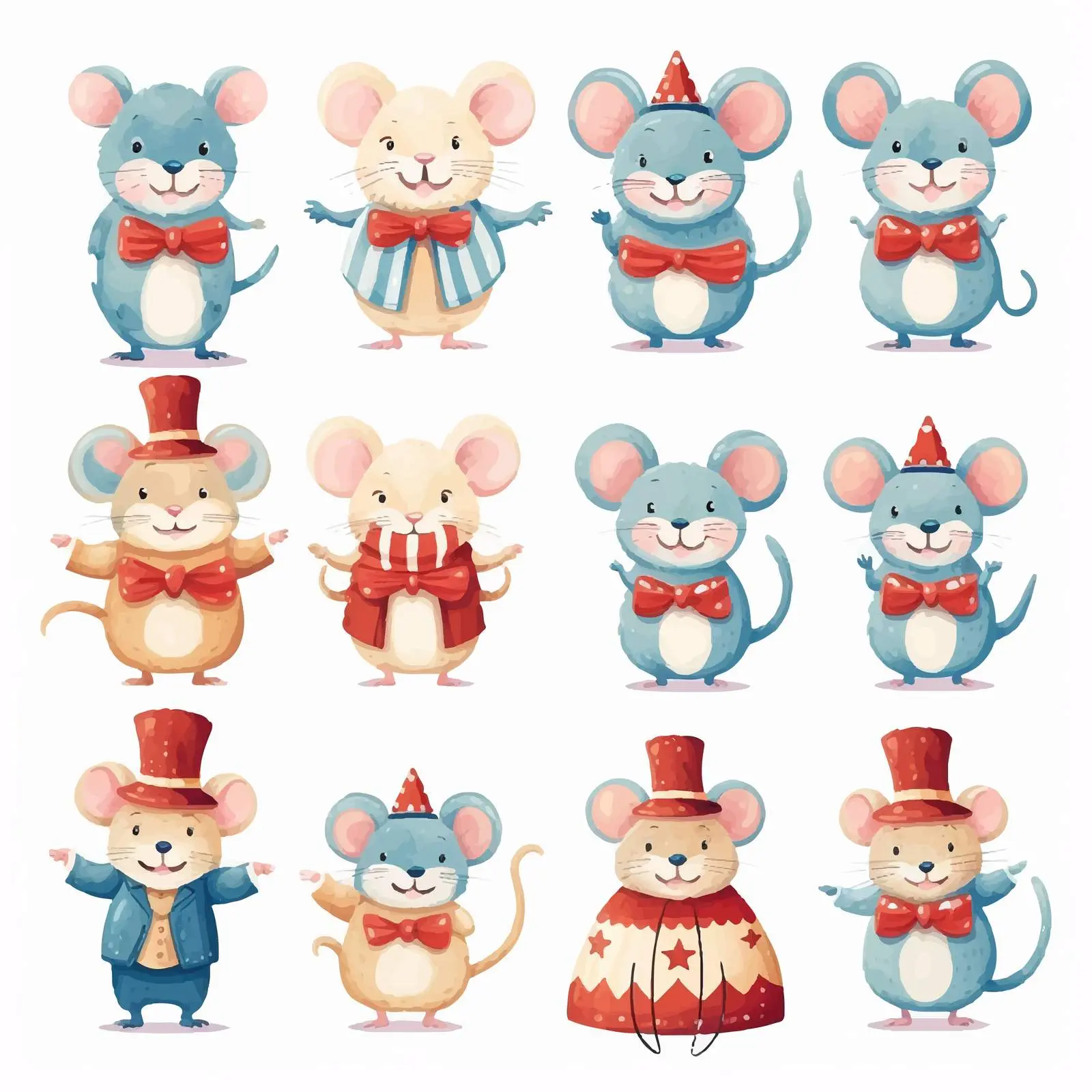 Cute Mouse Circus Illustrations Clip Art Set — free download from Dotvec
