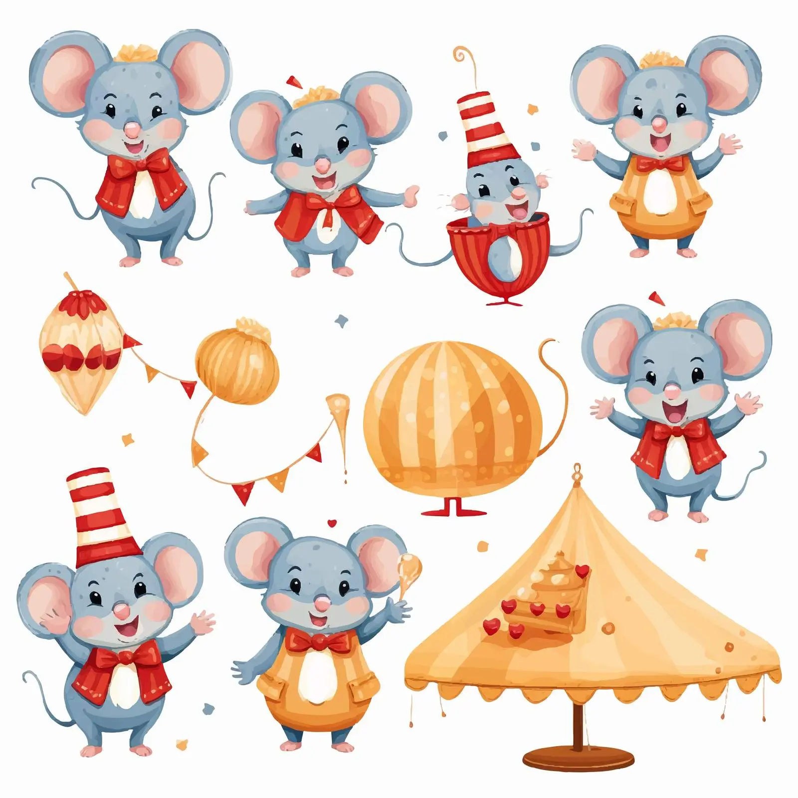 Cute Circus Mouse Clip Art Set – free circus image from Dotvec