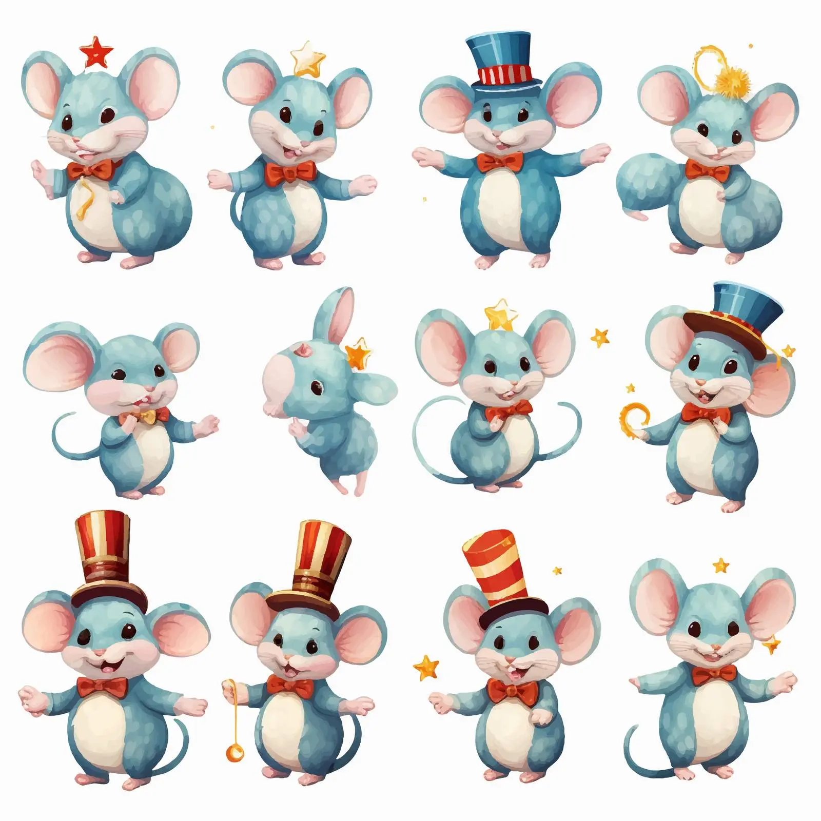 Cute Mouse Circus Clip Art Illustrations Set — free download from Dotvec