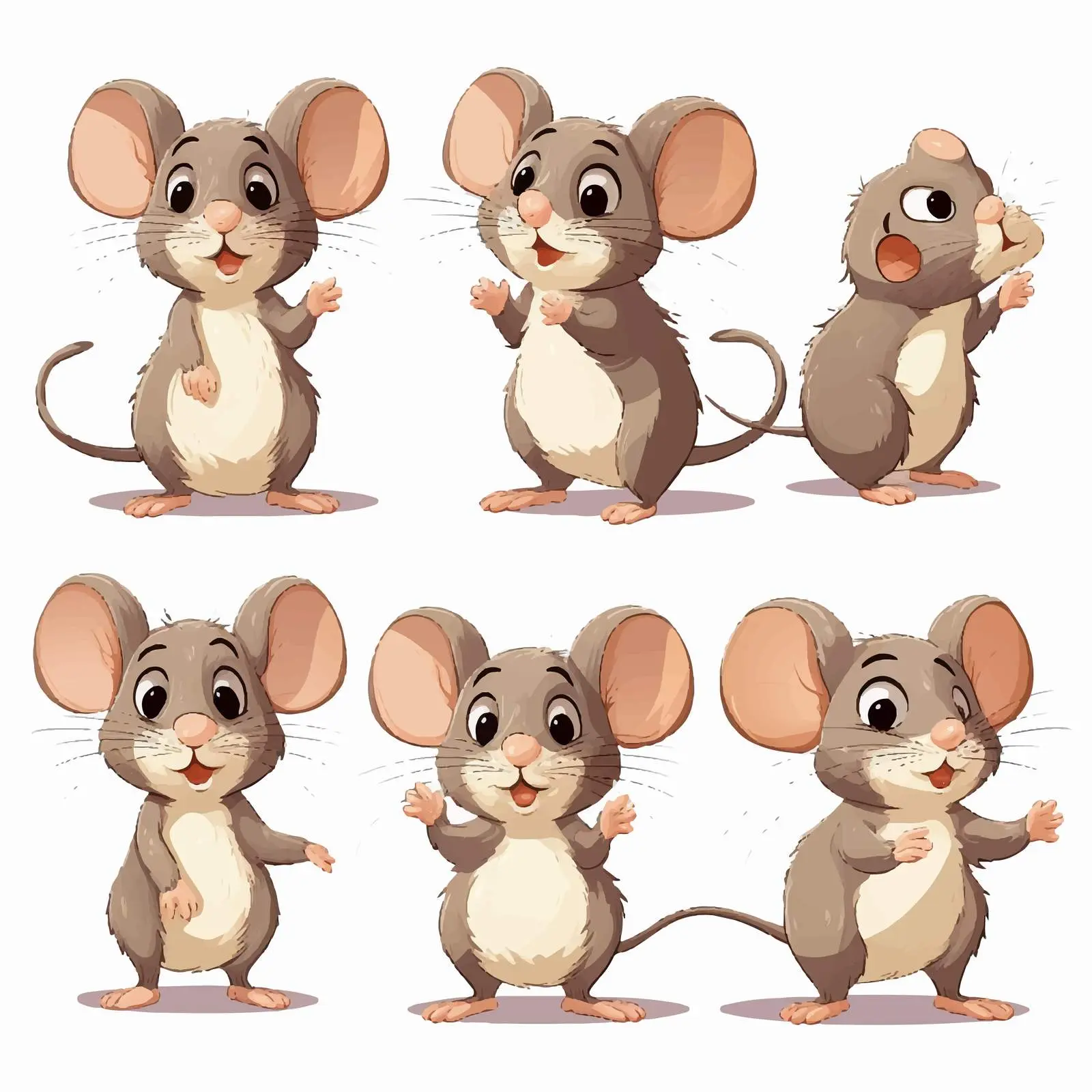 Mouse in Four Different Actions Illustration – free action pose image from Dotvec