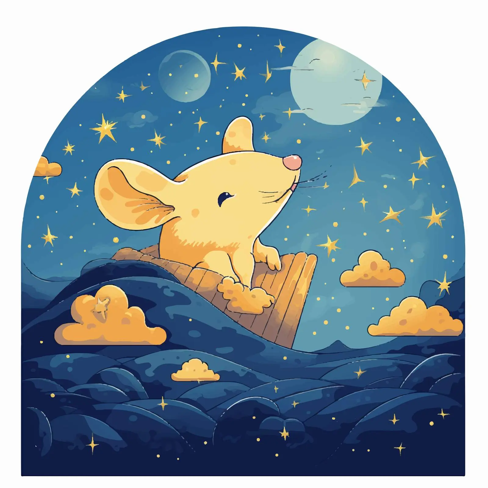 Calm Night Cheese Sky Mouse Illustration — free download from Dotvec