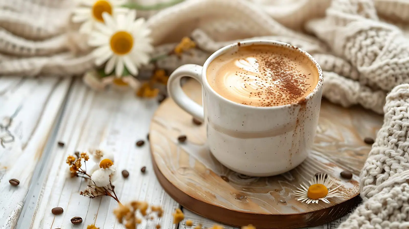 Aesthetic Cappuccino Mug on Wooden Table — free download from Dotvec