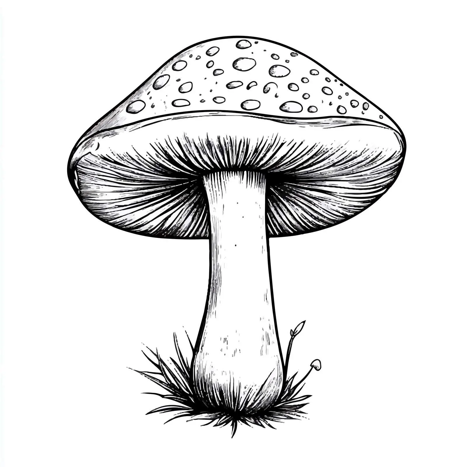 Black and White Mushroom Cartoon Illustration — free download from Dotvec