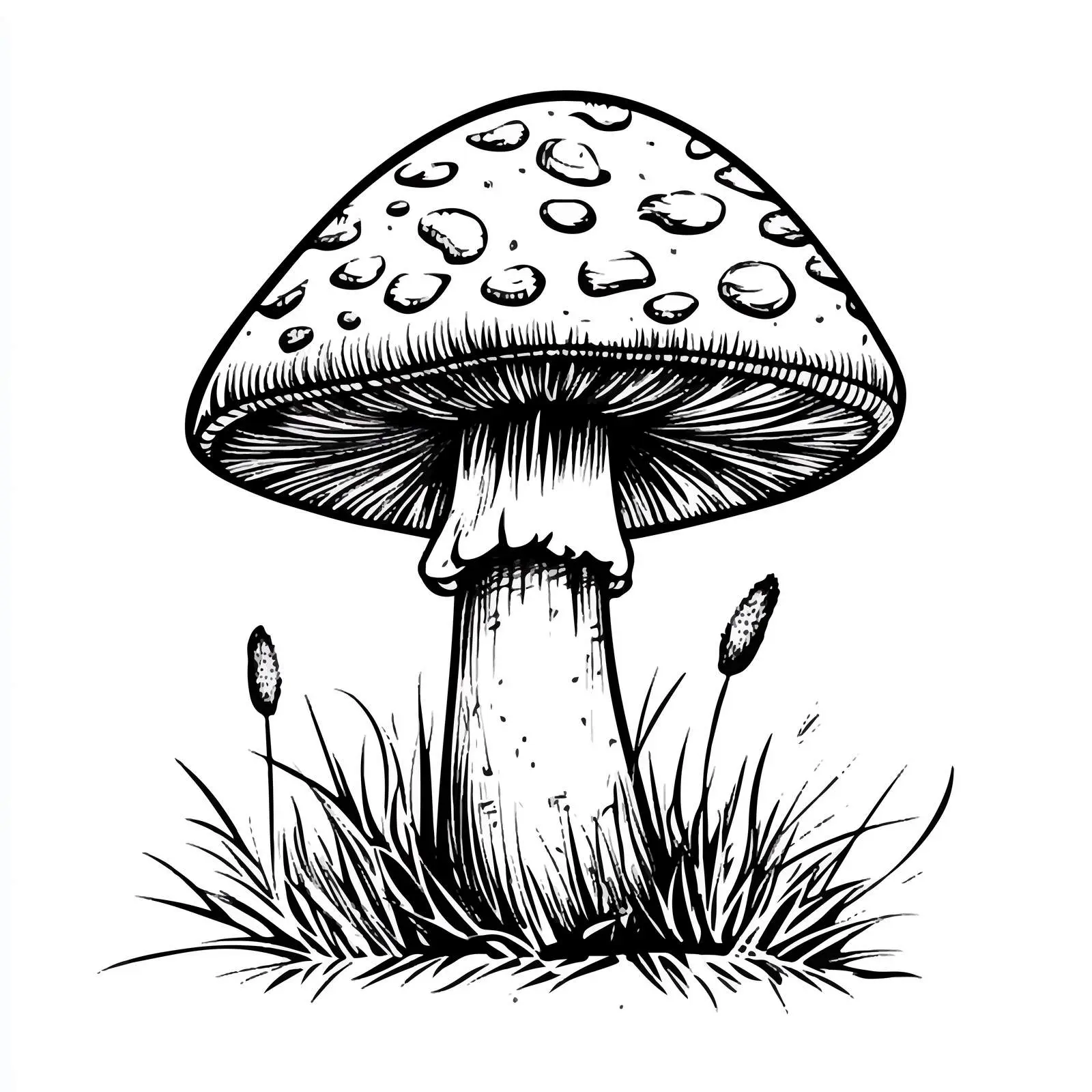 Black and White Mushroom Cartoon Vector Illustration — free download from Dotvec
