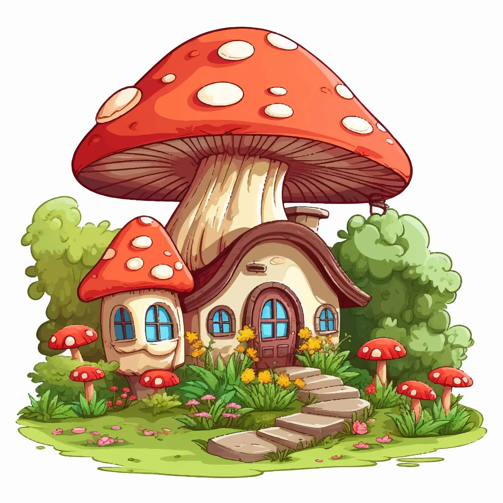 Whimsical Mushroom House in Garden Illustration — free download from Dotvec