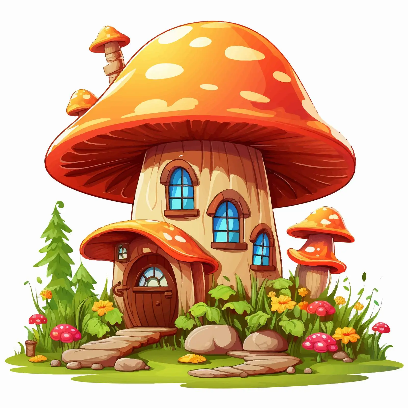 Whimsical Mushroom House in Garden Vector Illustration — free download from Dotvec
