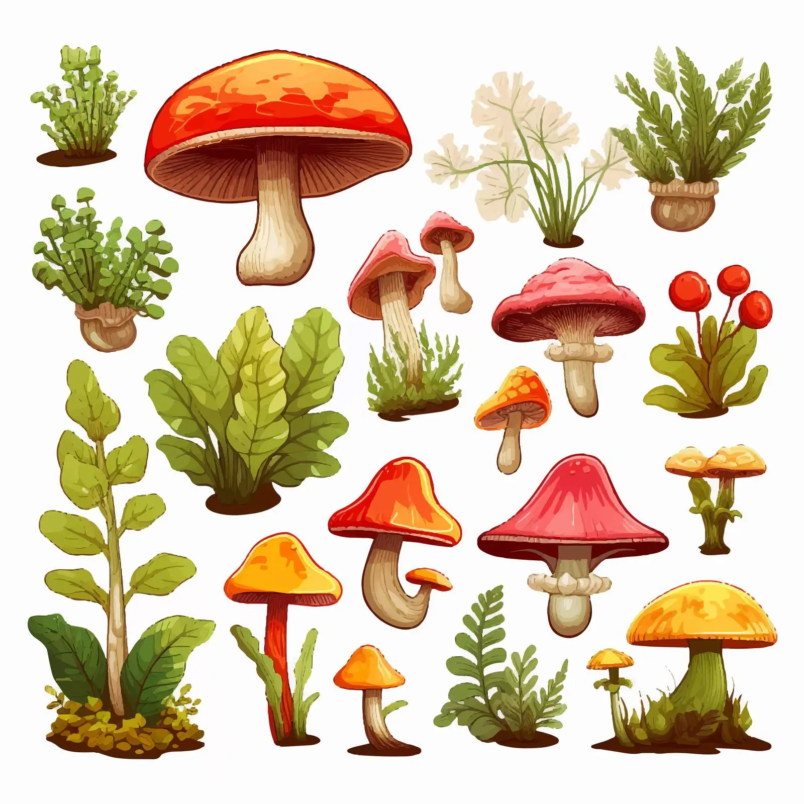 Cartoon Mushrooms and Plant Vectors Collection — free download from Dotvec