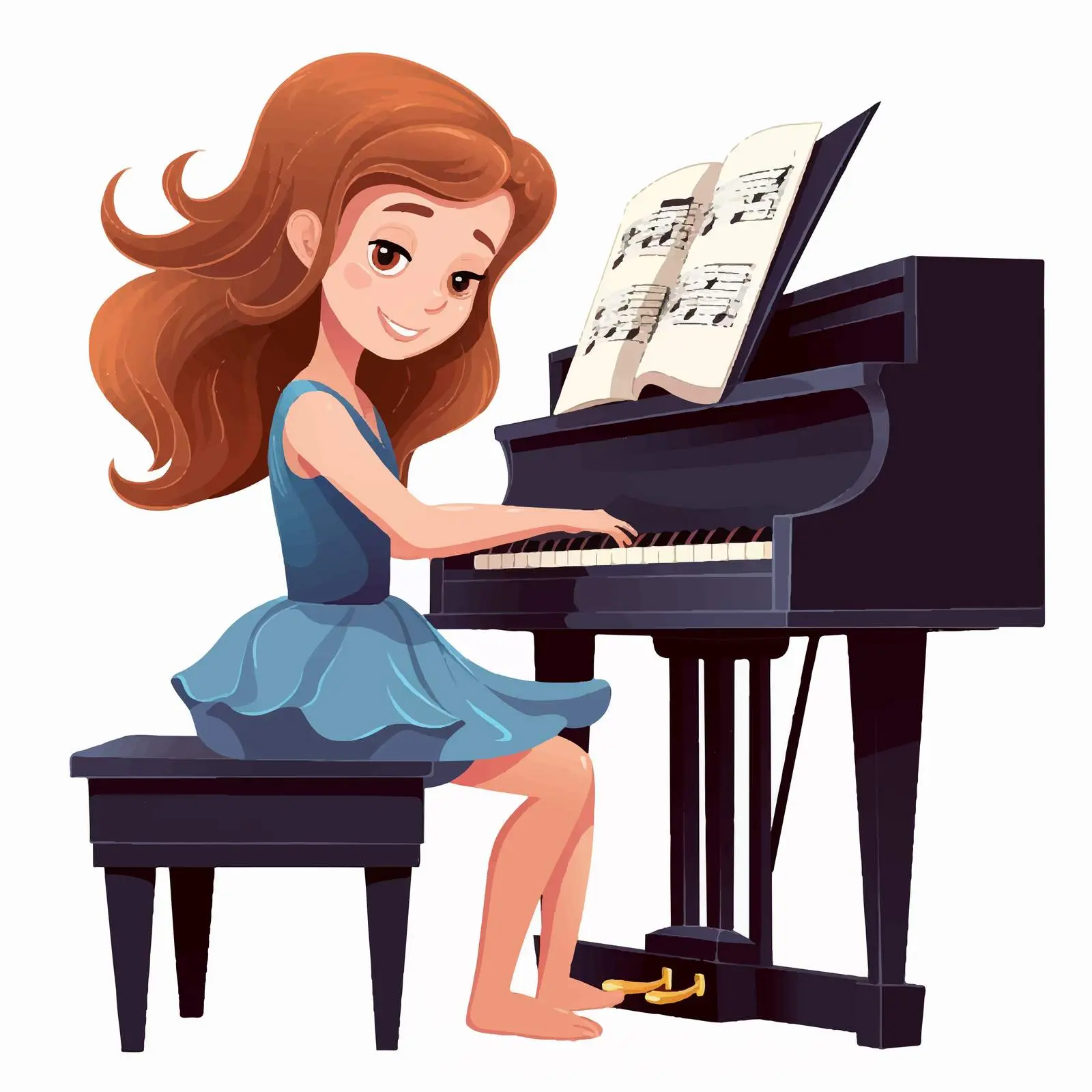Girl Playing Piano with Musical Melody Symbols — free download from Dotvec