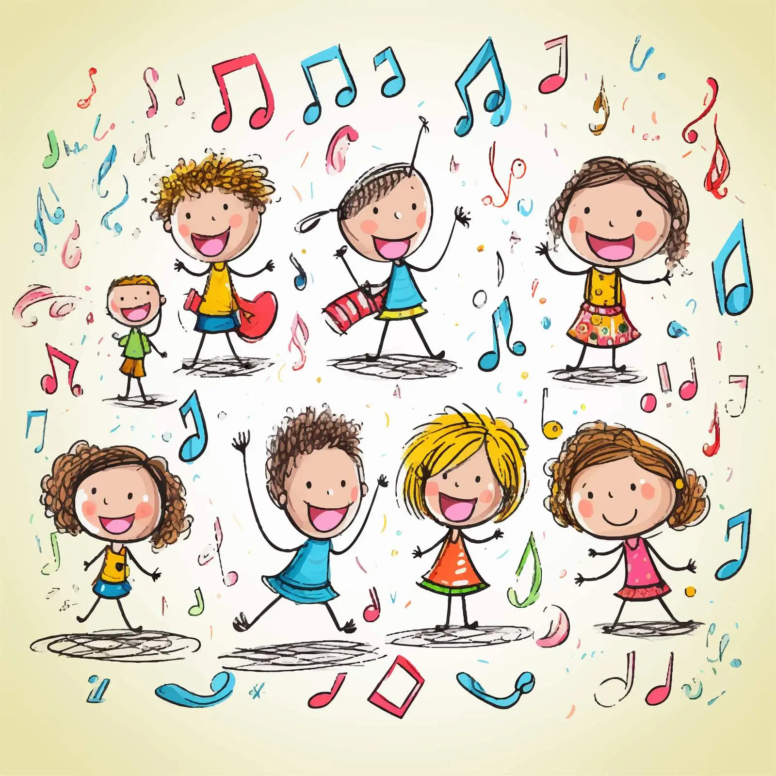 Kids Cartoon Musical Melody Symbols Vectors — free download from Dotvec