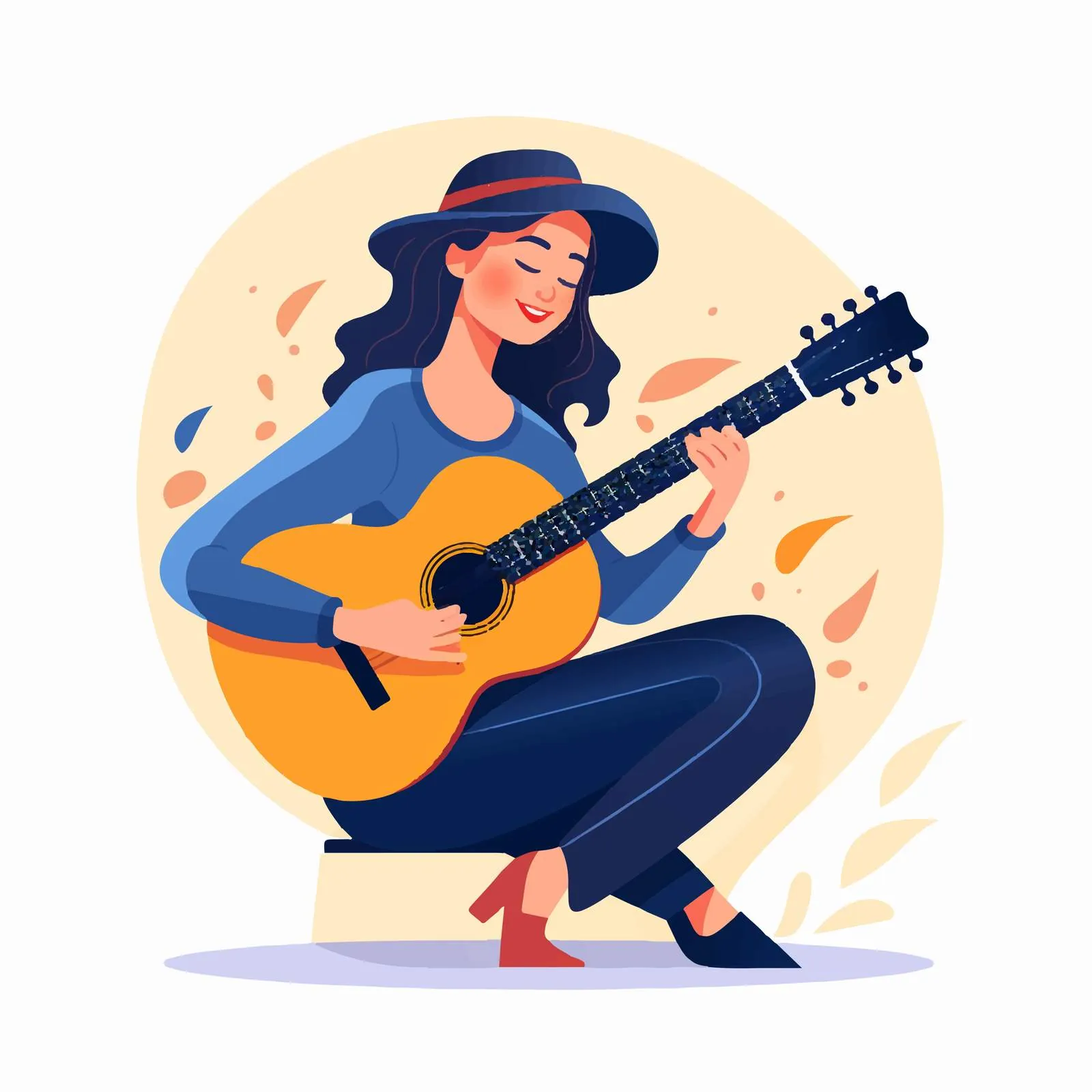 Happy Young Woman Guitarist Playing Music — free download from Dotvec