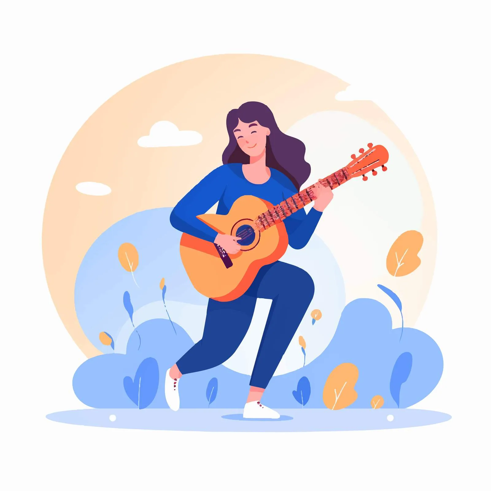 Happy Young Woman Guitarist Playing Music — free download from Dotvec