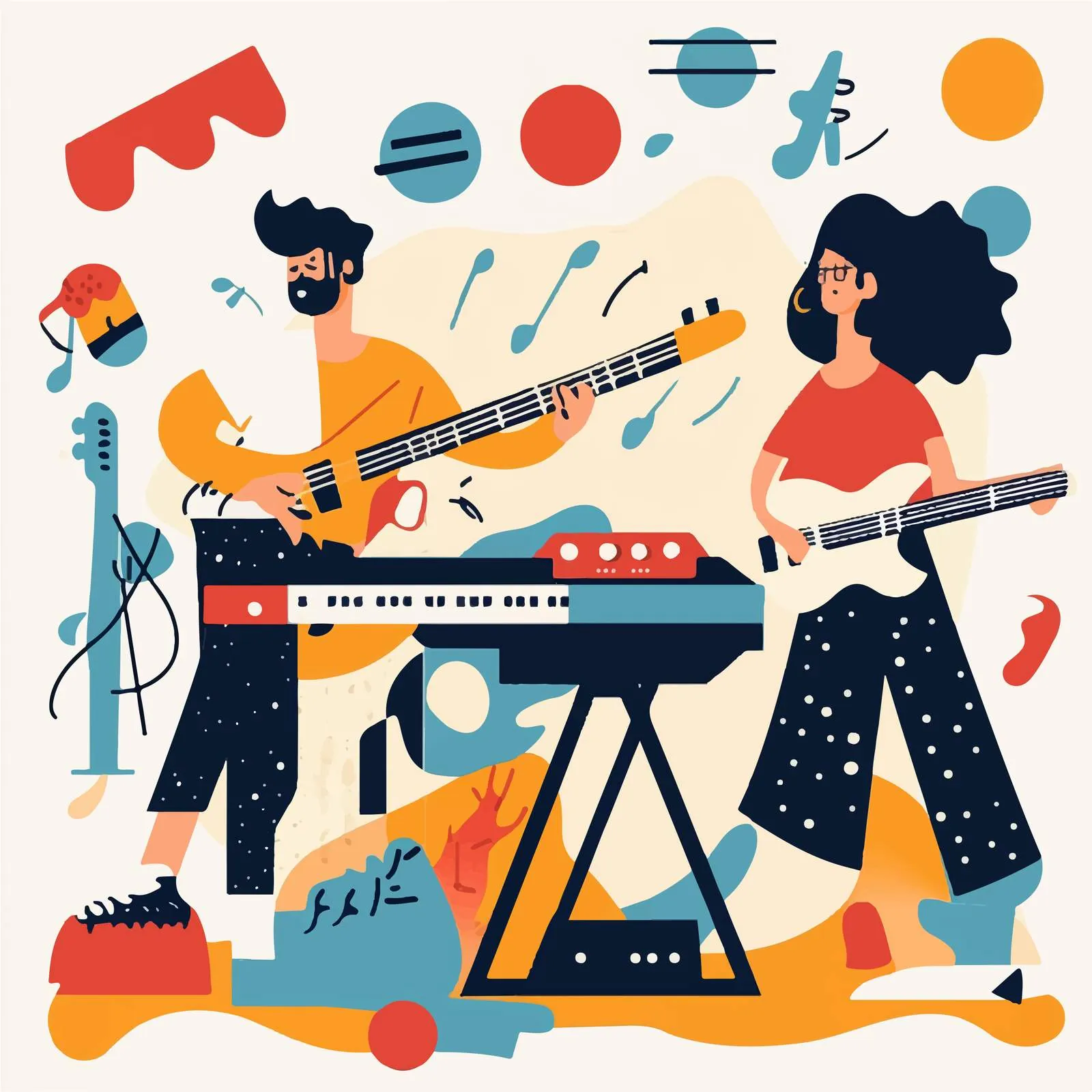 Music Festival Poster Illustration with Musicians — free download from Dotvec