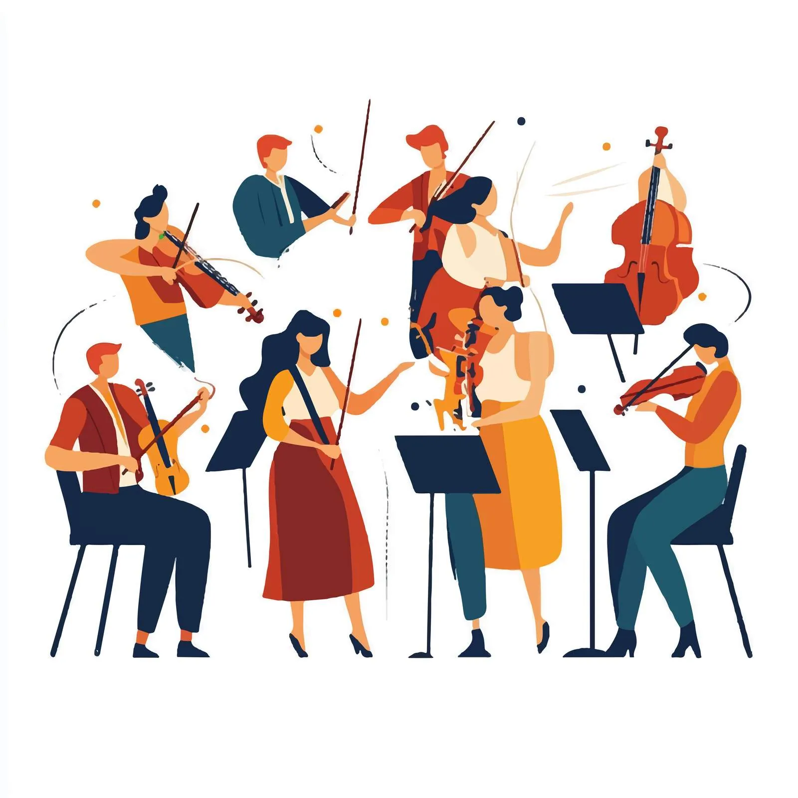 Musicians Playing Instruments in Orchestra Vector Art — free download from Dotvec