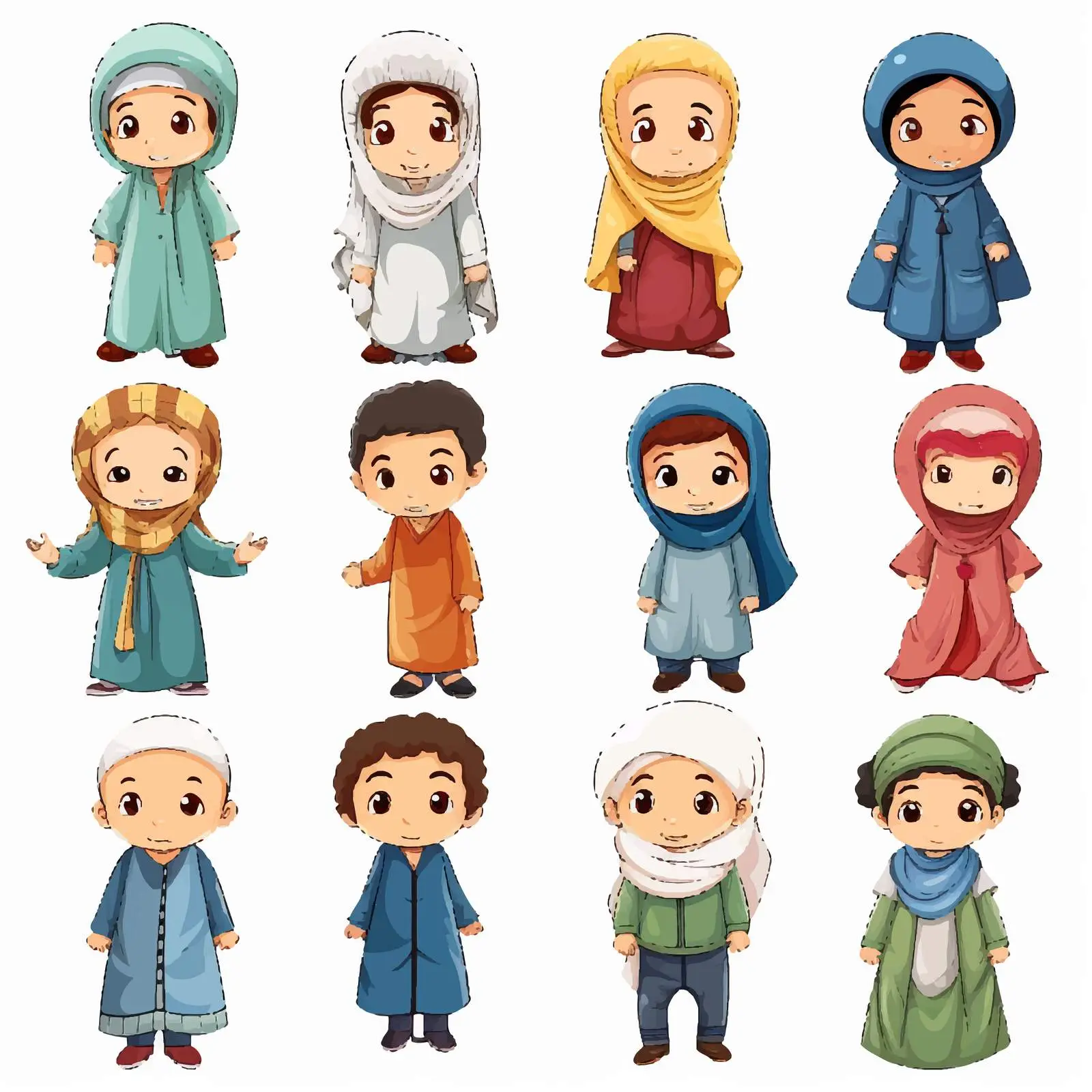 Muslim Children Cartoon Character Illustration — free download from Dotvec