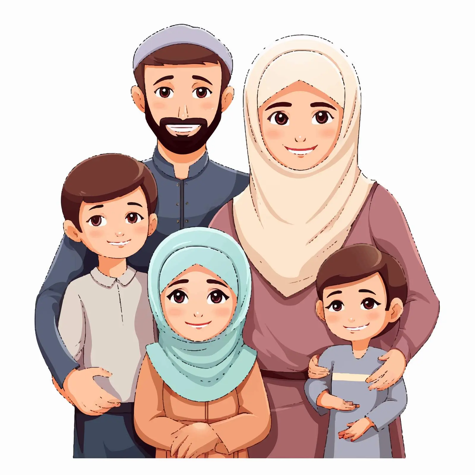 Happy Muslim Families Vector Illustration — free download from Dotvec