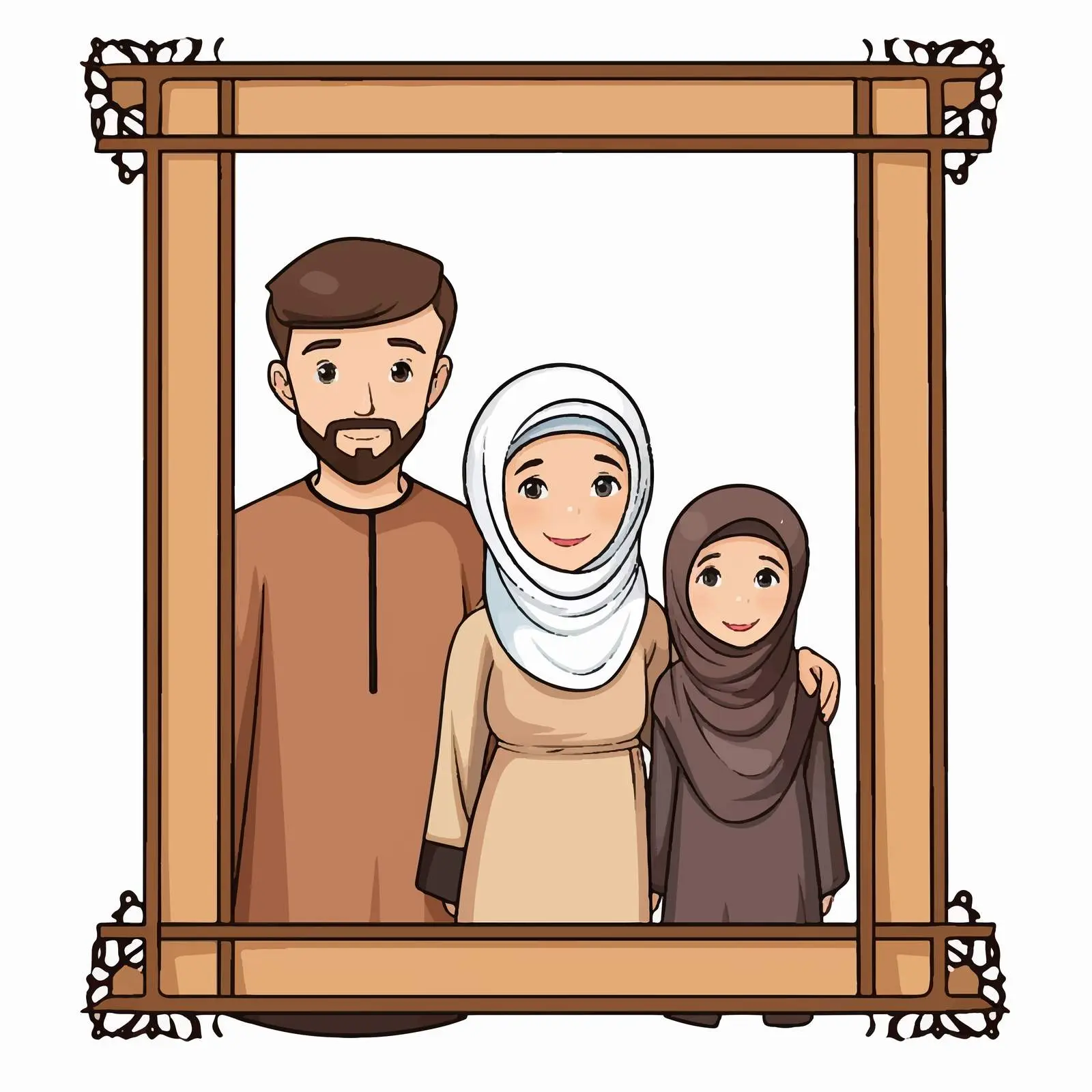 Muslim Family with Wooden Frame Illustration — free download from Dotvec