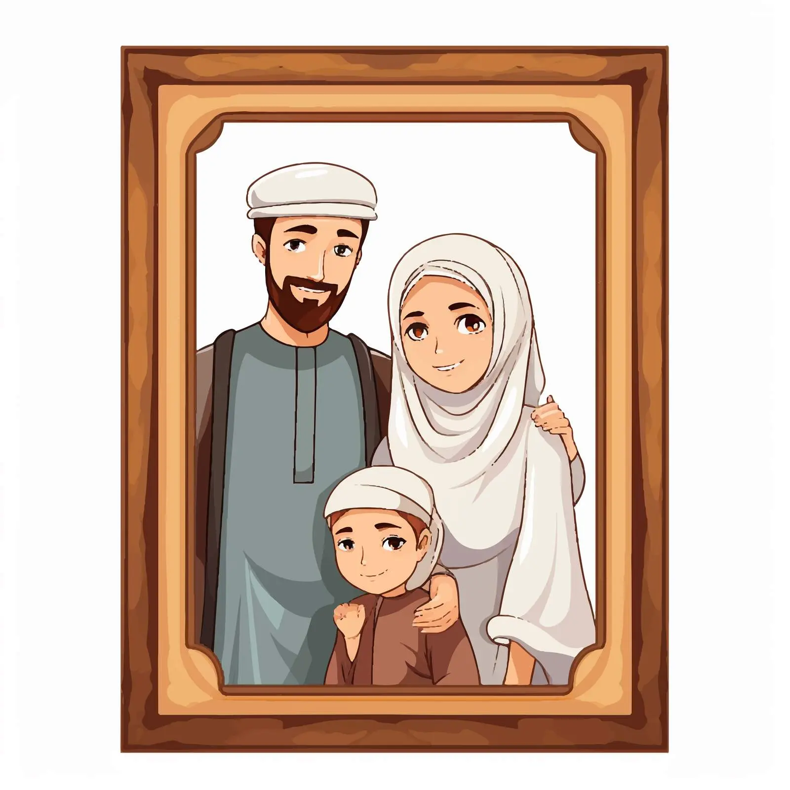 Muslim Family in Wooden Frame Cartoon Vector — free download from Dotvec