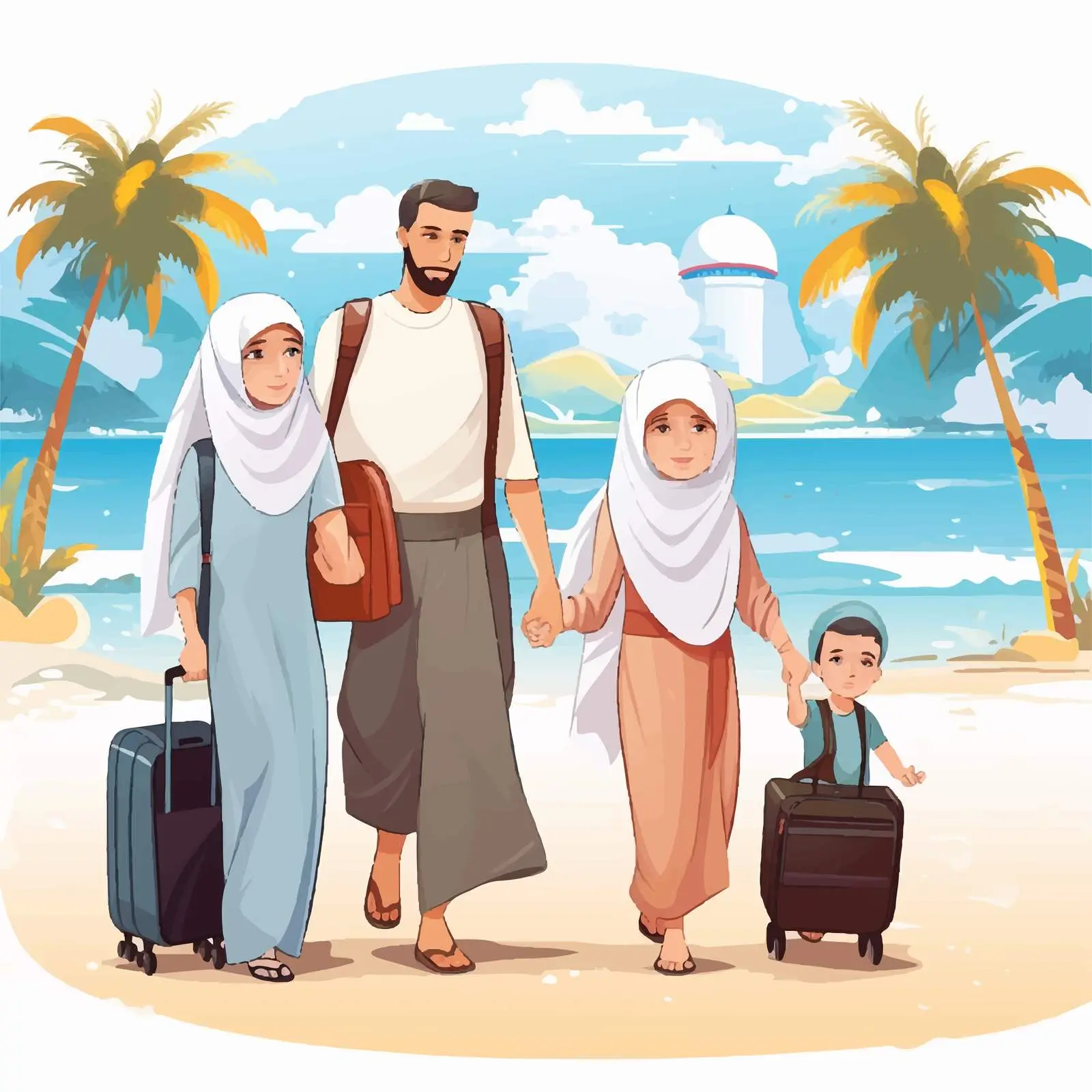 Muslim Family Vacation Illustration — free download from Dotvec