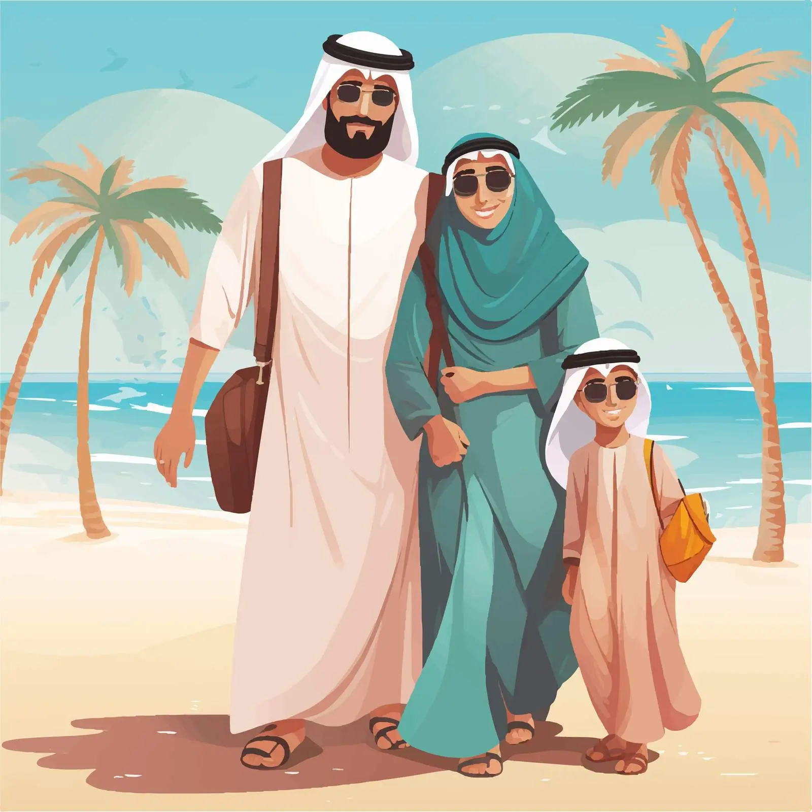 Muslim Family Vacation Illustration Vector Artwork — free download from Dotvec