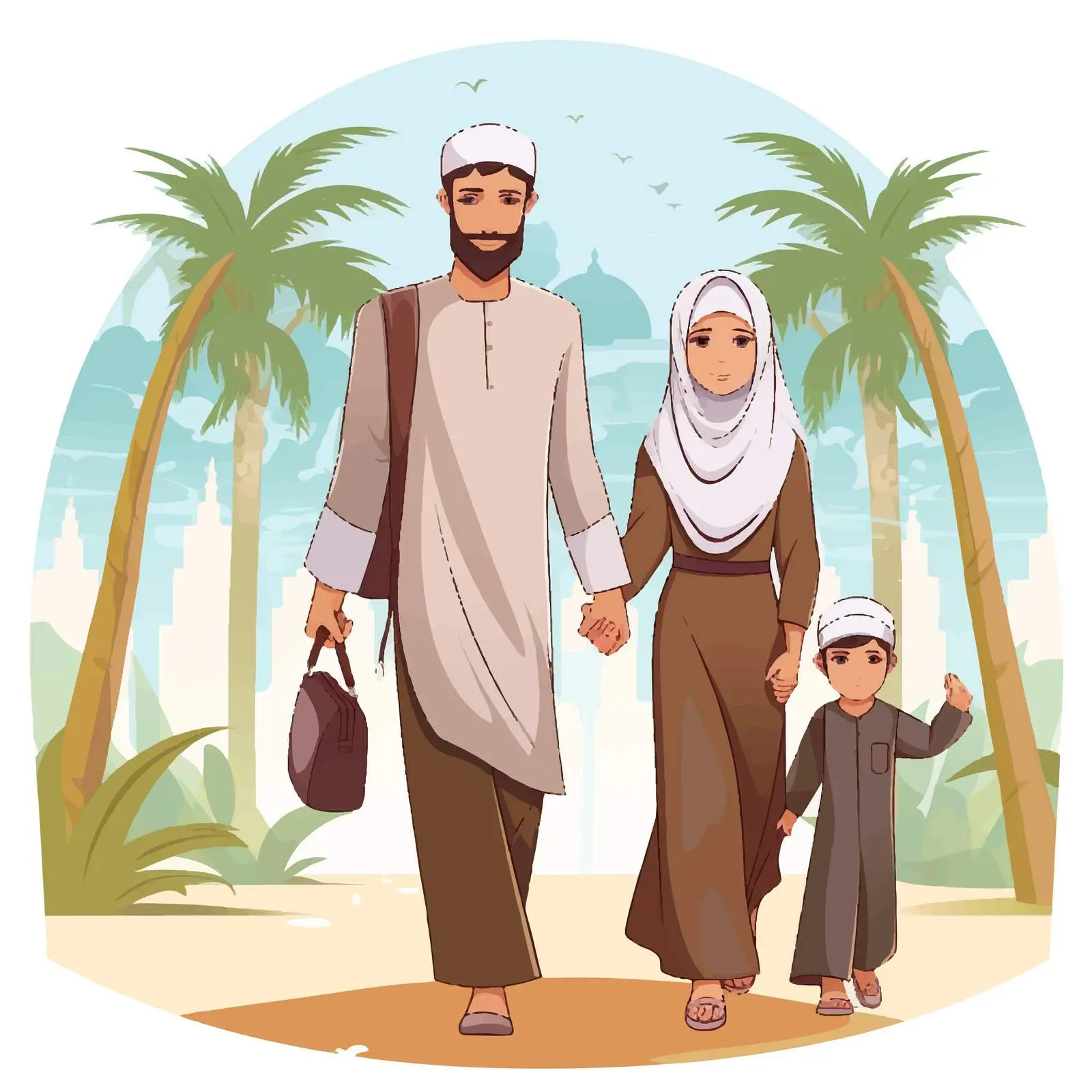 Muslim Family Vacation Illustration Vector Art — free download from Dotvec