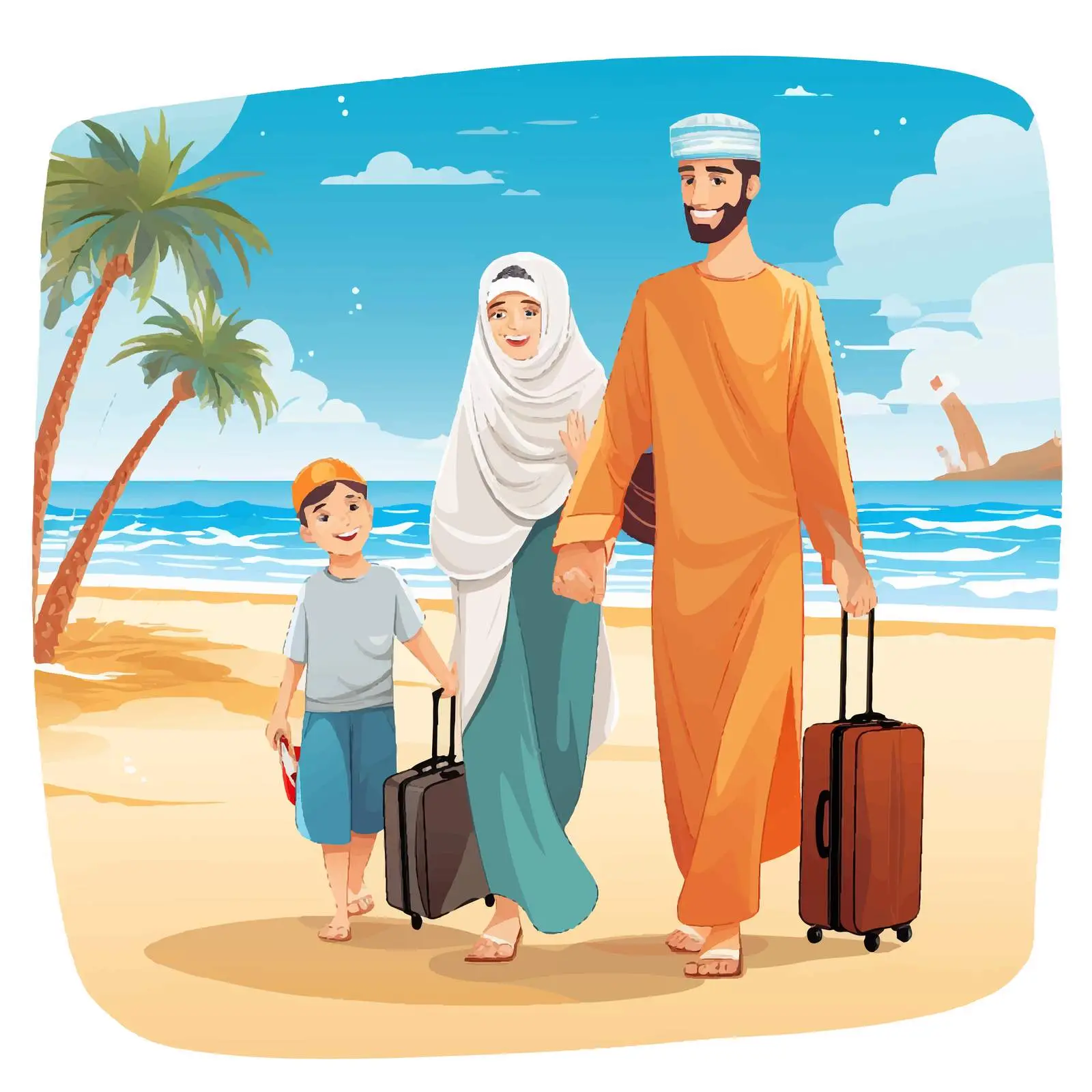 Muslim Family Vacation Travel Illustration — free download from Dotvec