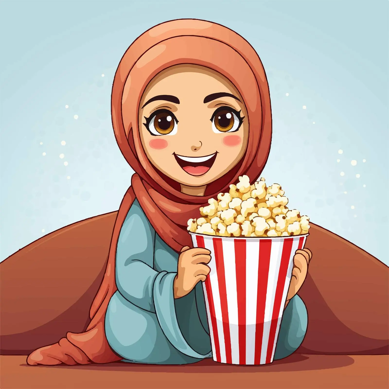 Muslim Girl Enjoying Popcorn Illustration Vector — free download from Dotvec