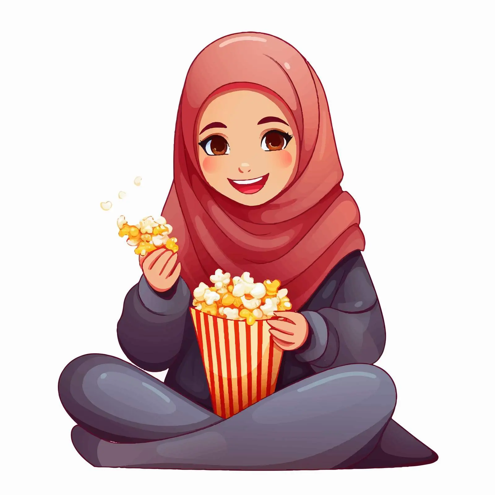 Muslim Girl Enjoying Popcorn Illustration — free download from Dotvec