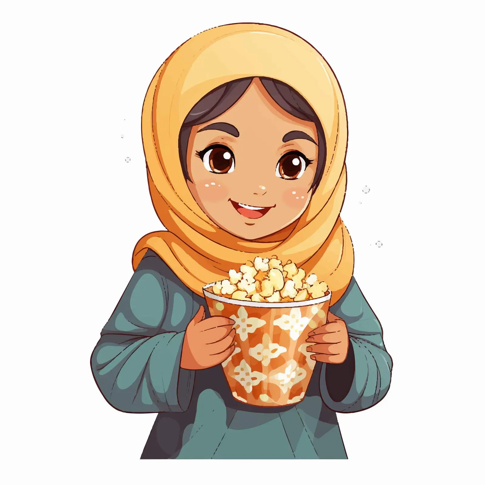 Muslim Girl Enjoying Popcorn Vector Illustration — free download from Dotvec