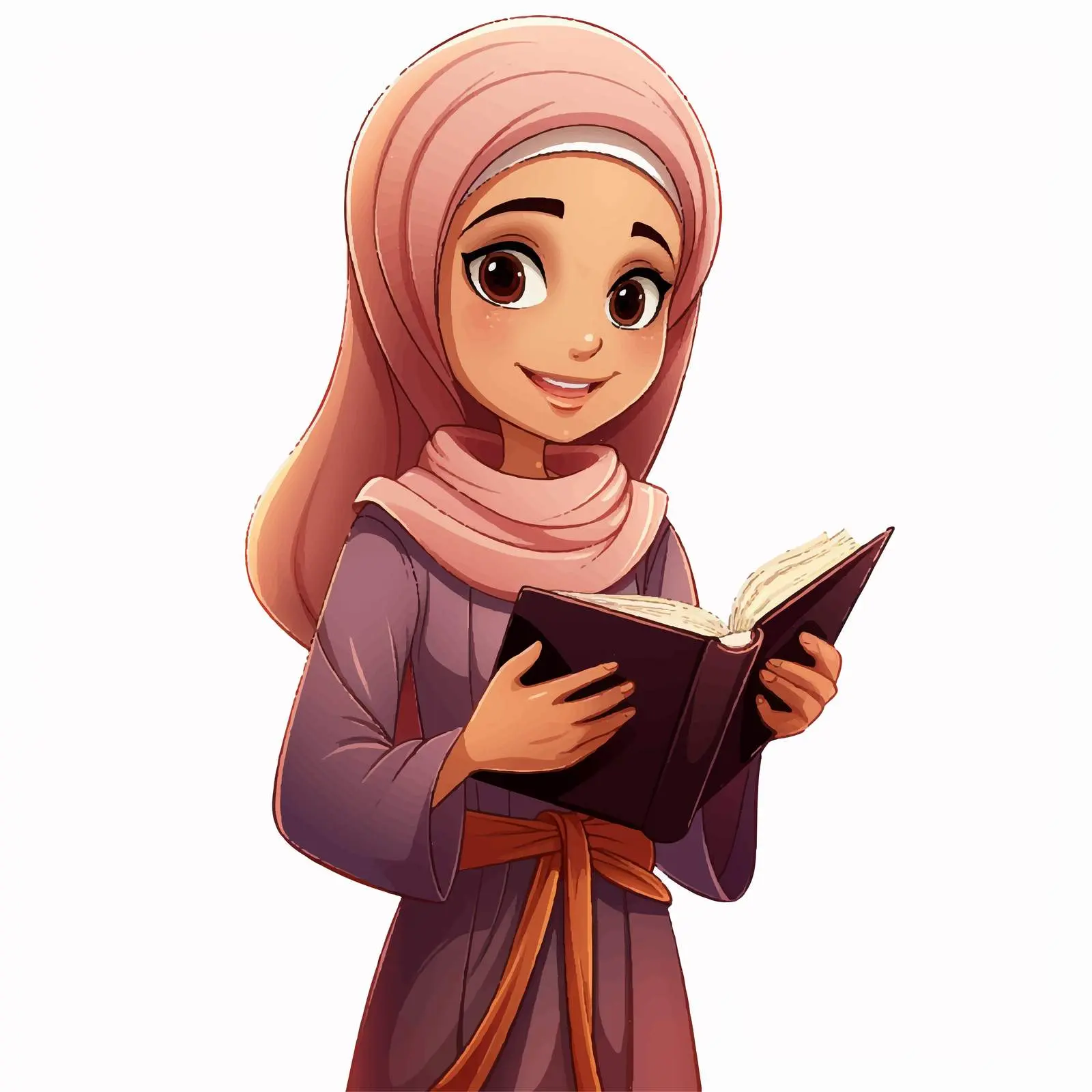Cartoon Muslim Girl Holding Book Illustration — free download from Dotvec