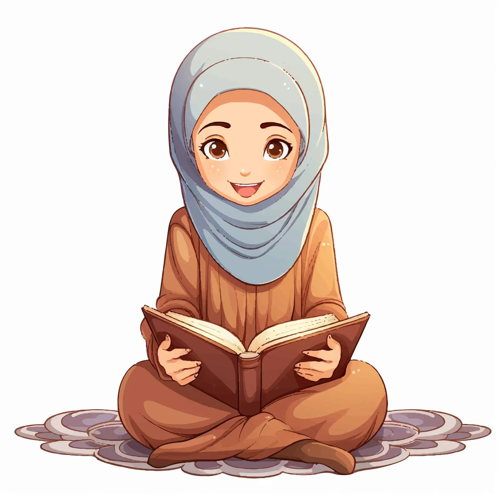 Muslim Girl Reading Book Illustration Vector — free download from Dotvec