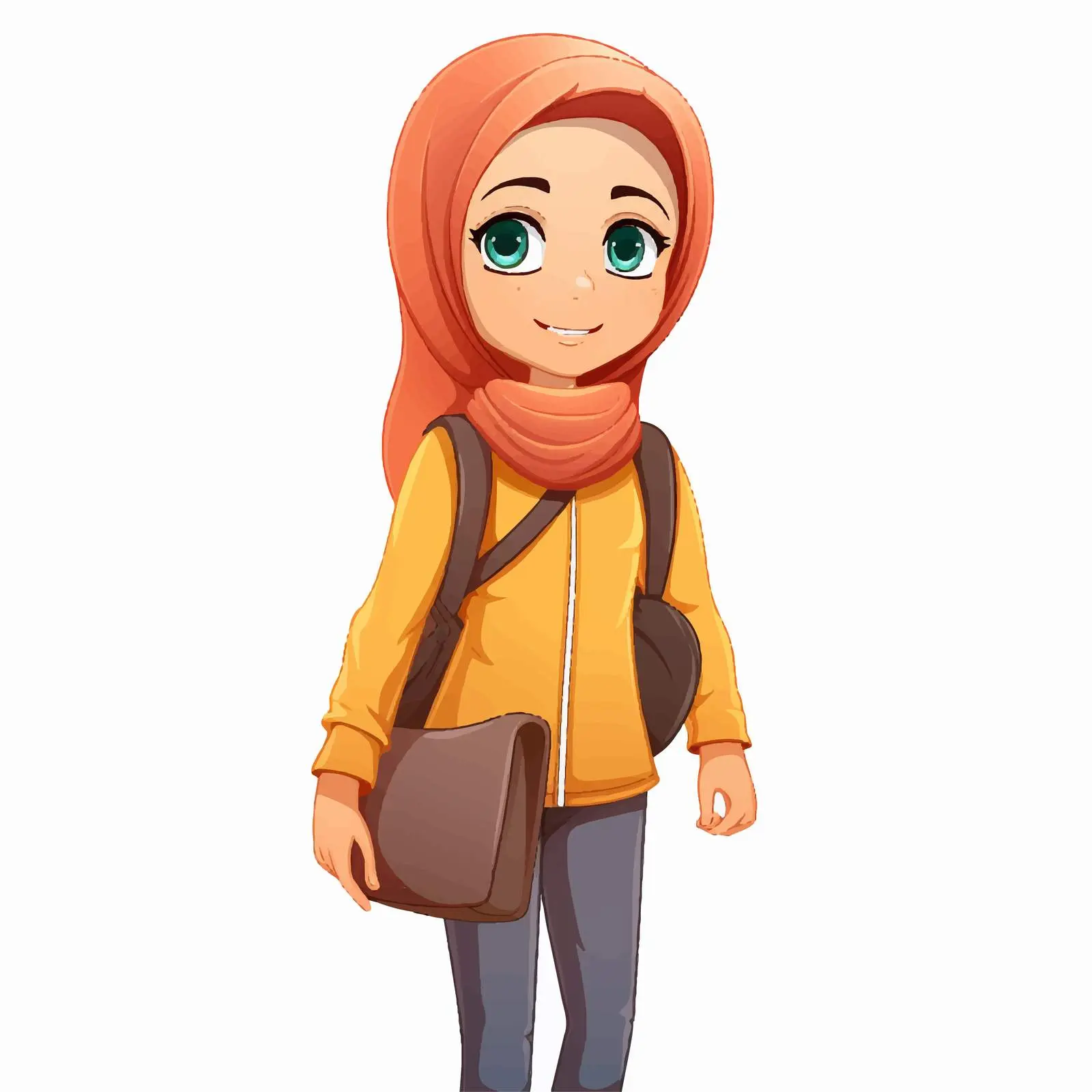 Muslim Girl Student Cartoon Holding Book — free download from Dotvec