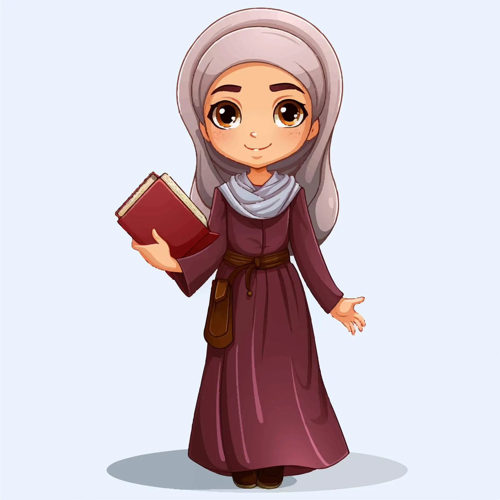 Muslim Girl Student Cartoon Holding Book — free download from Dotvec