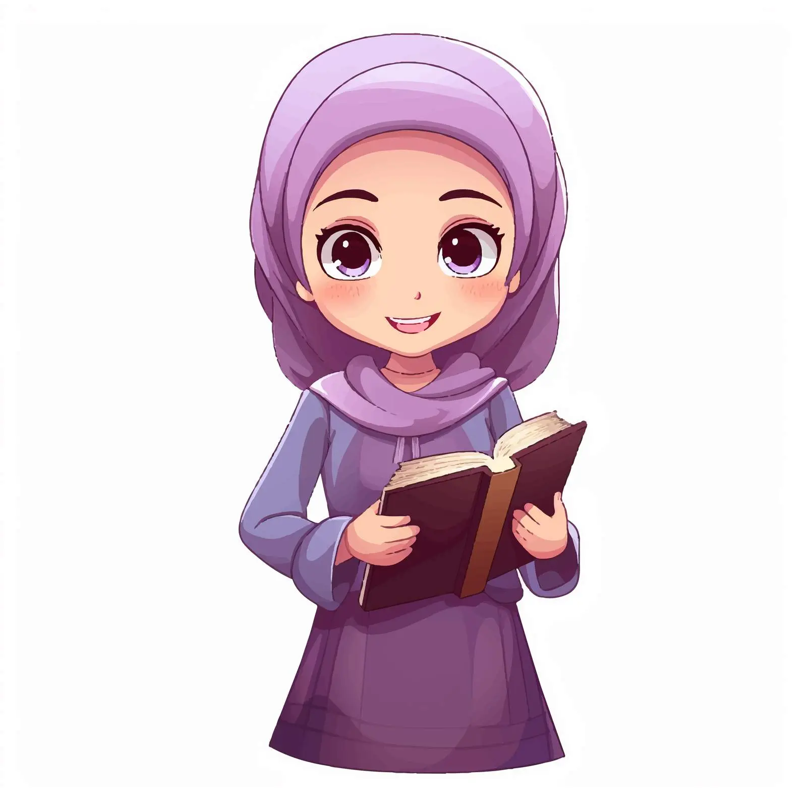 Muslim Girl Student Holding Book Cartoon Character — free download from Dotvec