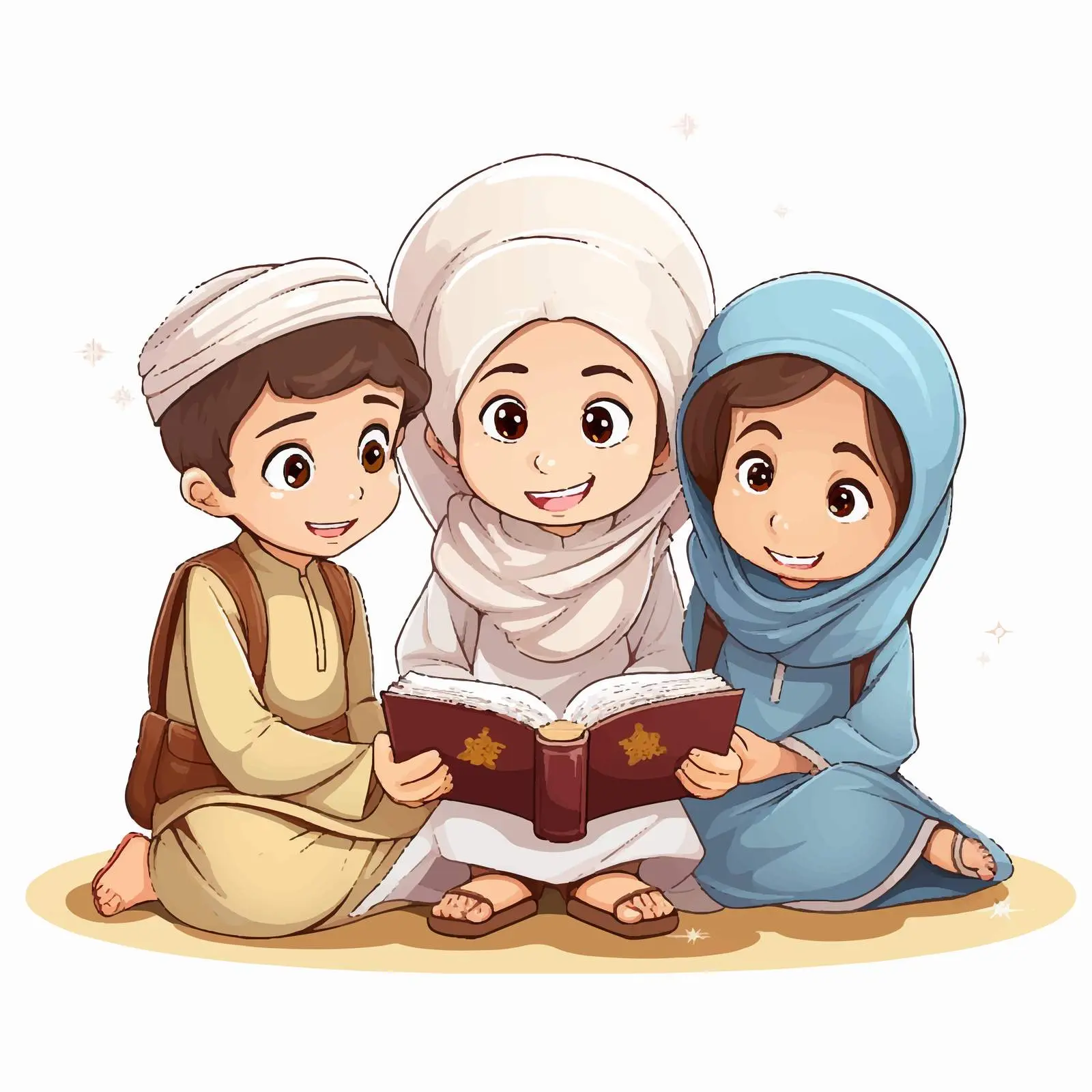 Muslim Kids Reading Quran Illustration — free download from Dotvec