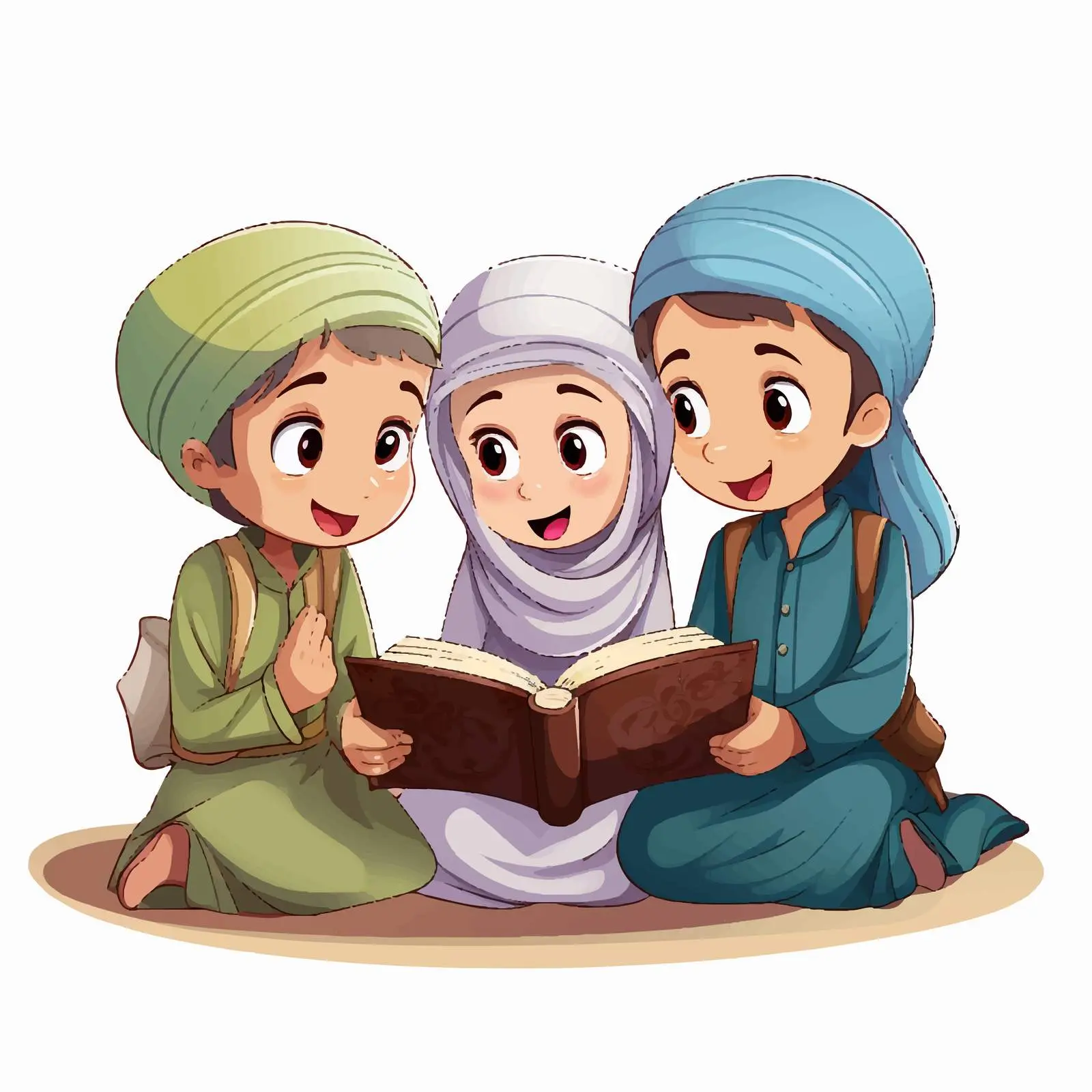 Muslim Kids Reading the Quran Illustration – free tolerance image from Dotvec
