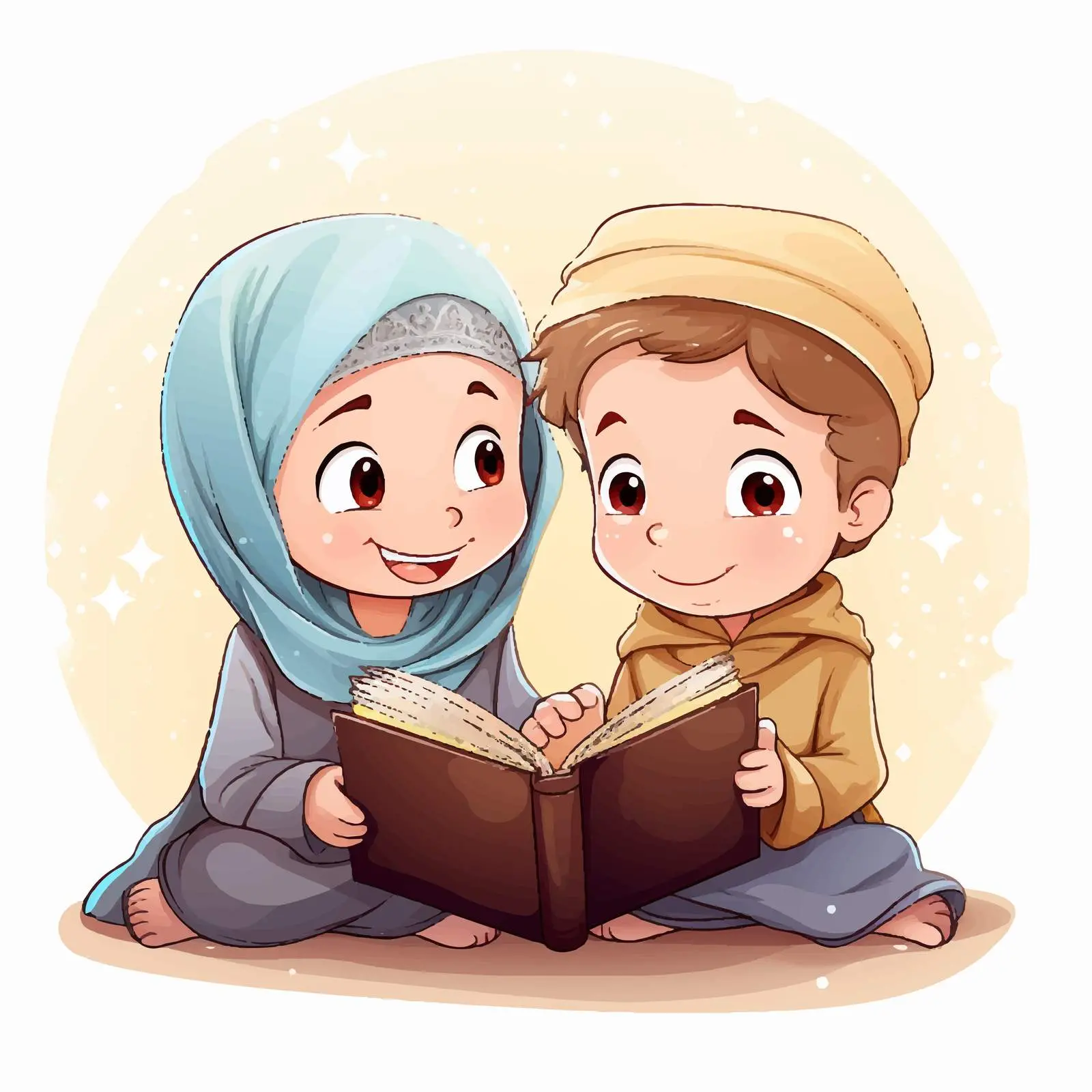 Muslim Children Reading Quran Illustration — free download from Dotvec