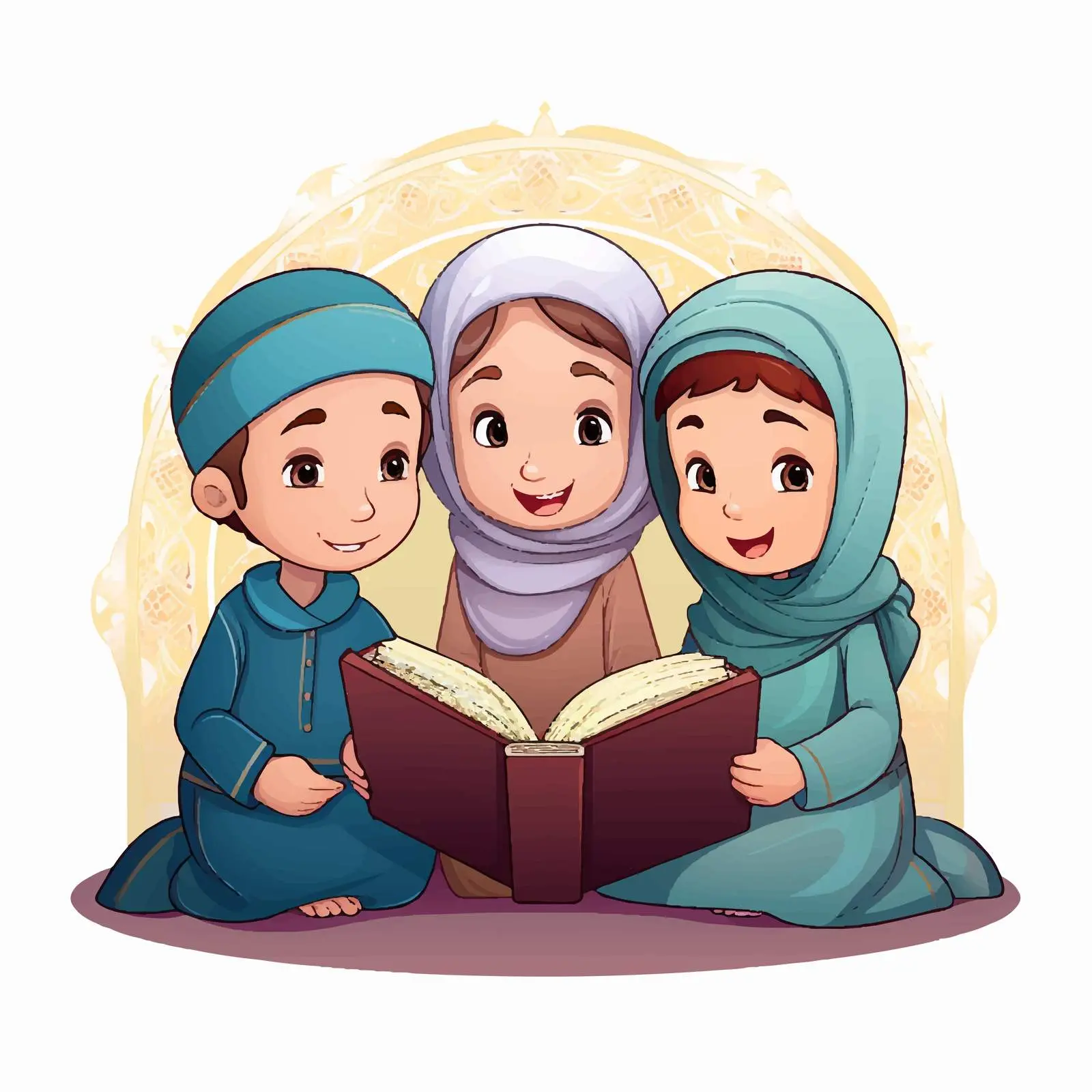 Muslim Kids Reading the Quran Illustration — free download from Dotvec