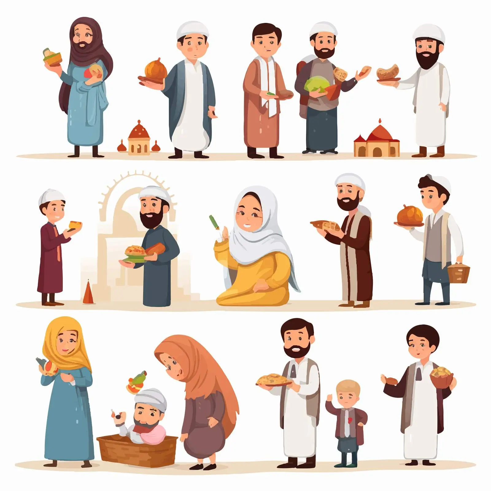 Muslim People Engaged in Various Activities Vector — free download from Dotvec