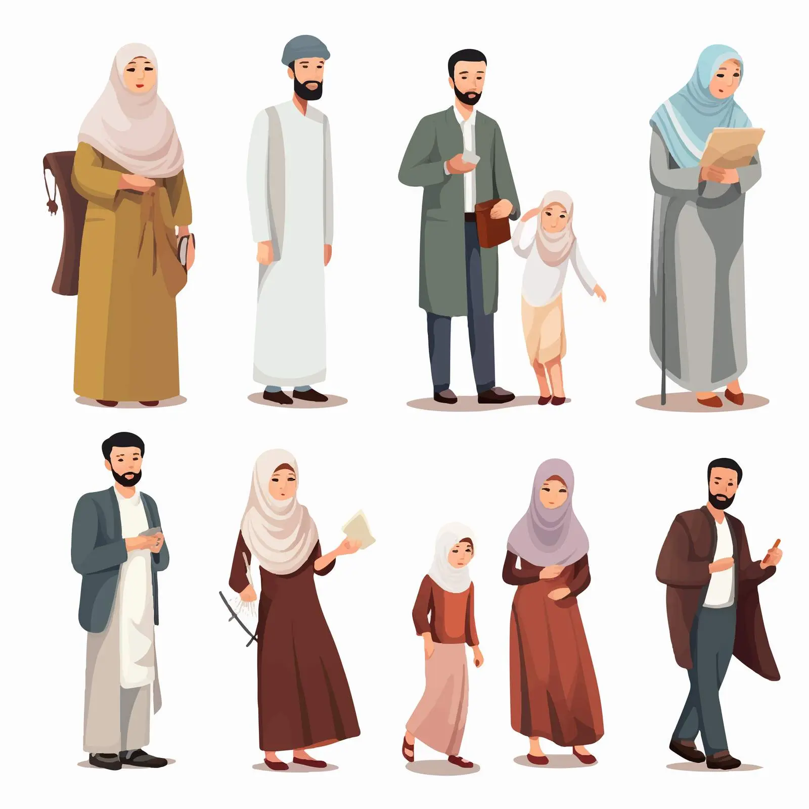 Diverse Illustrations of Muslim People in Action — free download from Dotvec