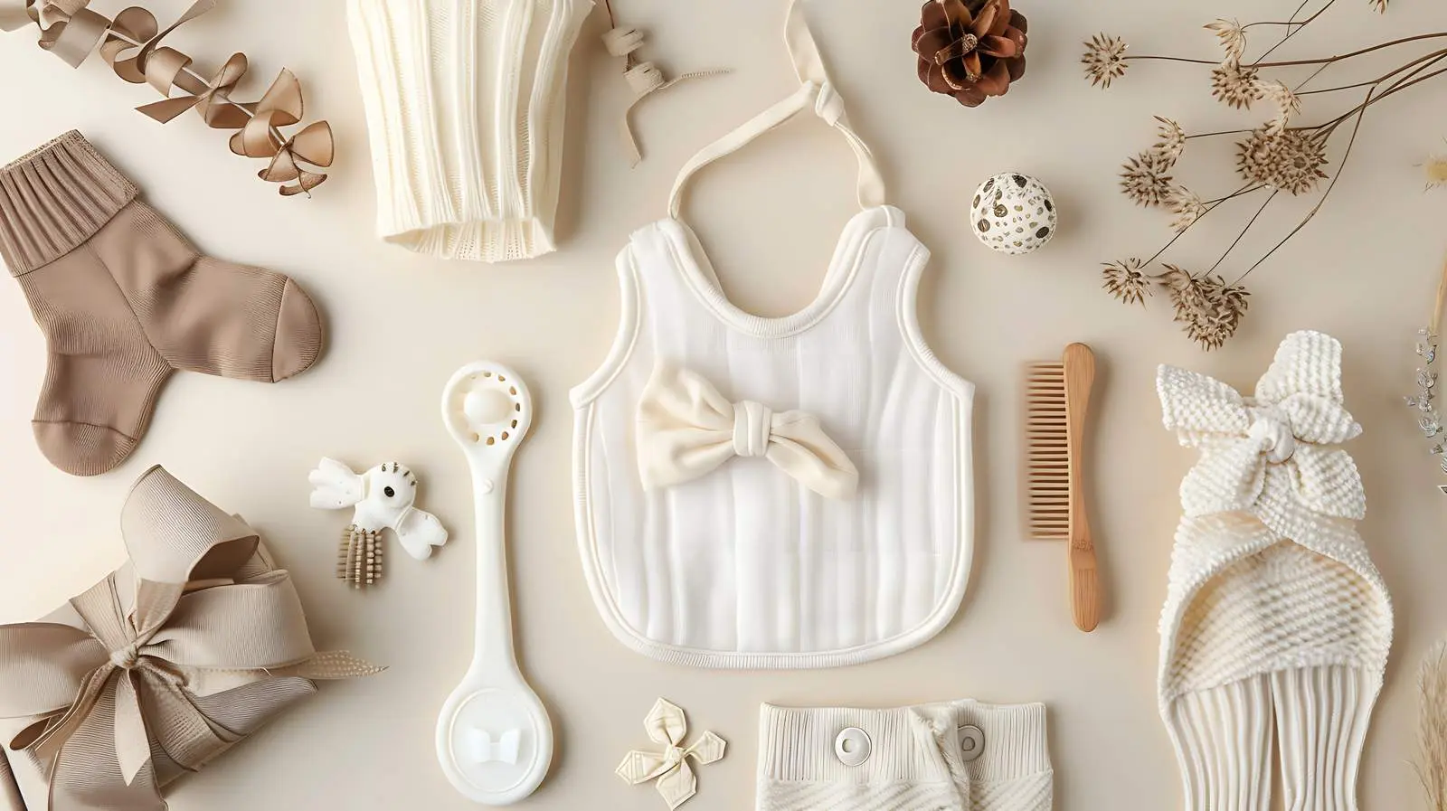 Newborn Muslin Bib and Bow Pacifier Holder Set — free download from Dotvec