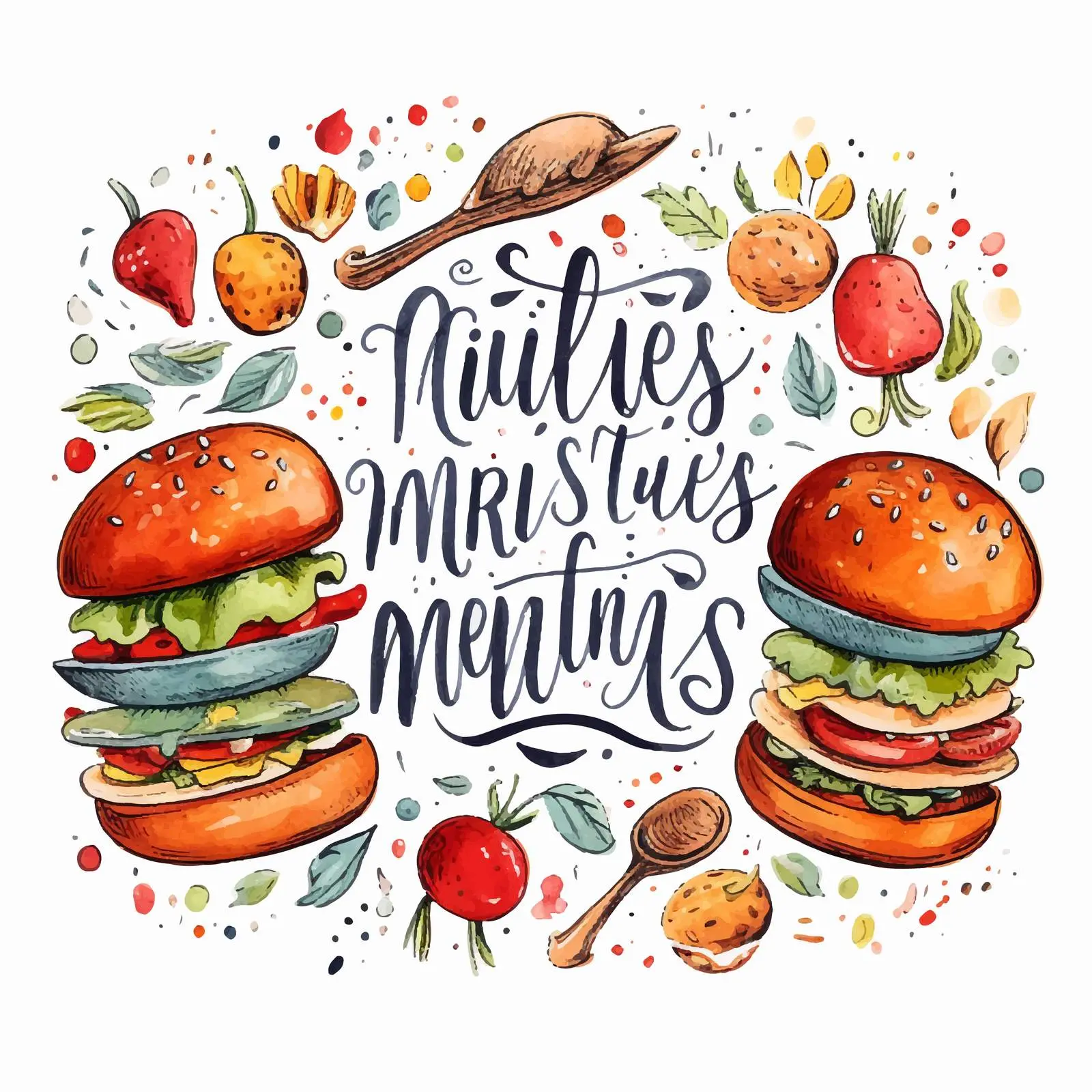My Kitchen, My Rules Hand Lettering with Hamburger – free fun food image from Dotvec