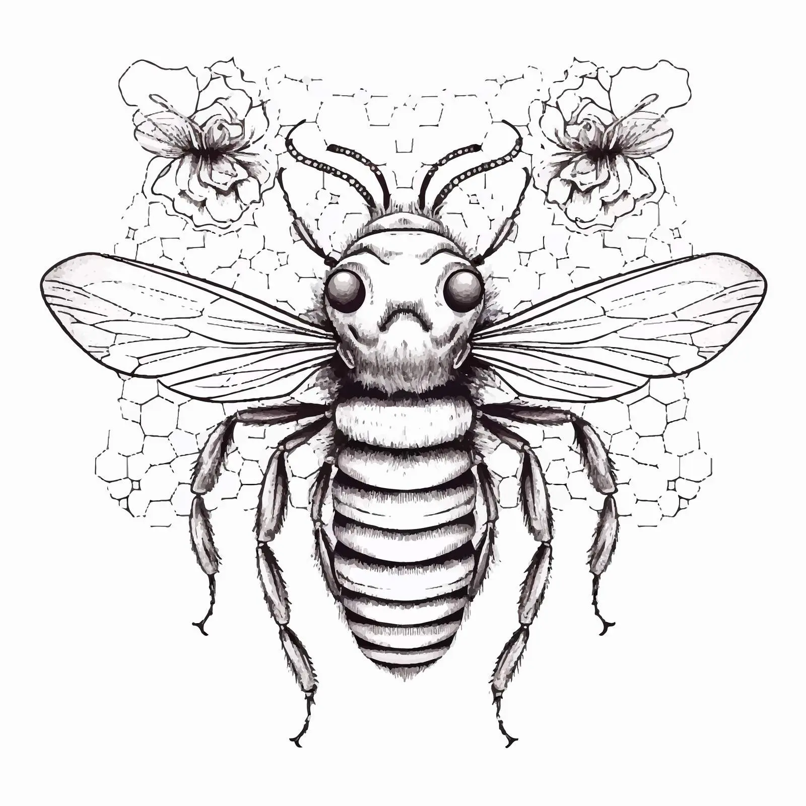 Mystical Bee Skull Contour Vector Art — free download from Dotvec