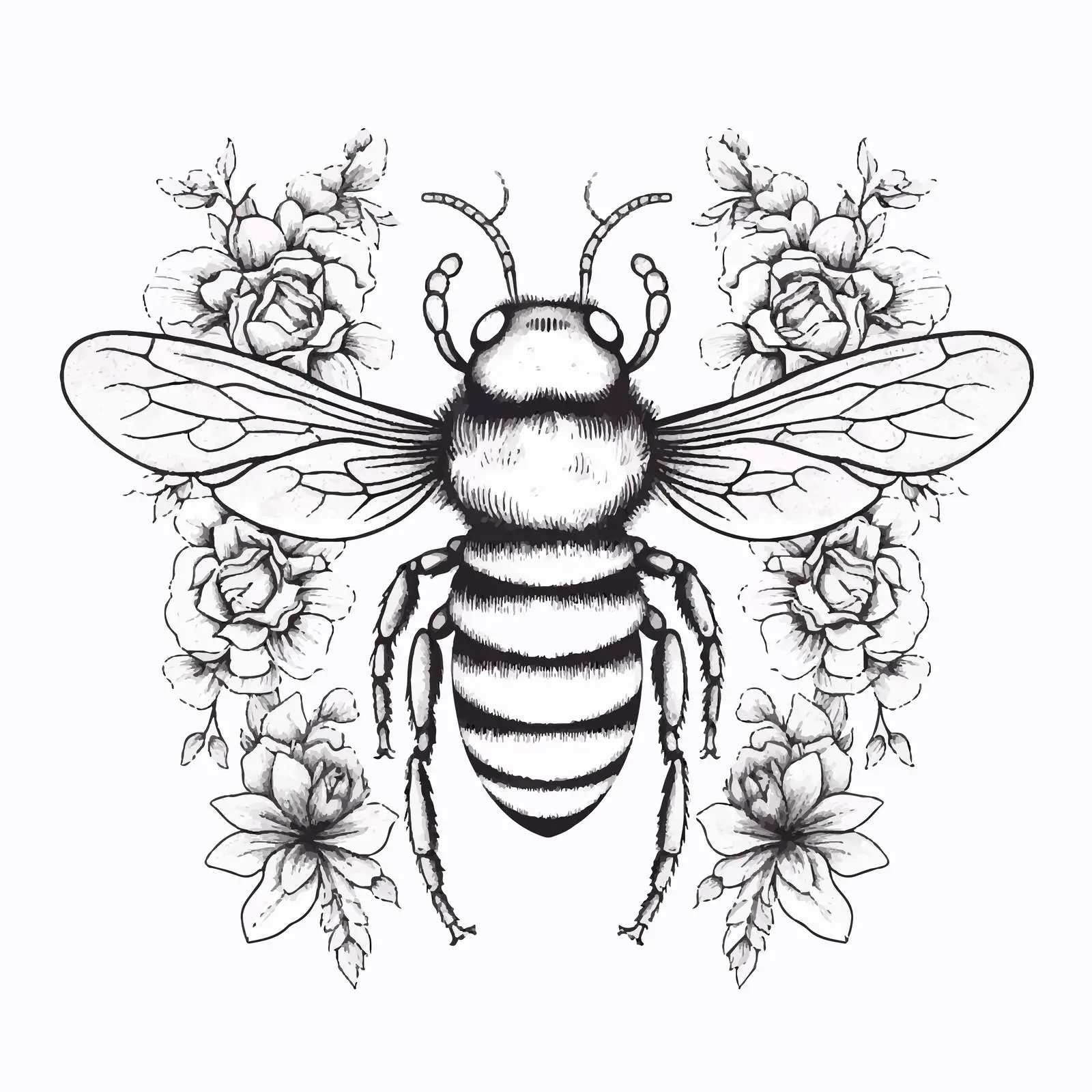 Mystical Bee Skull Dotwork Vector Art — free download from Dotvec