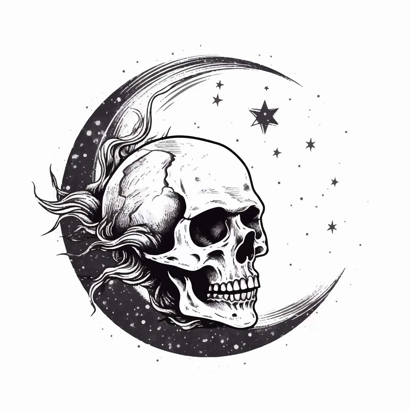 Mystical Moon Skull Contour Vector Art — free download from Dotvec