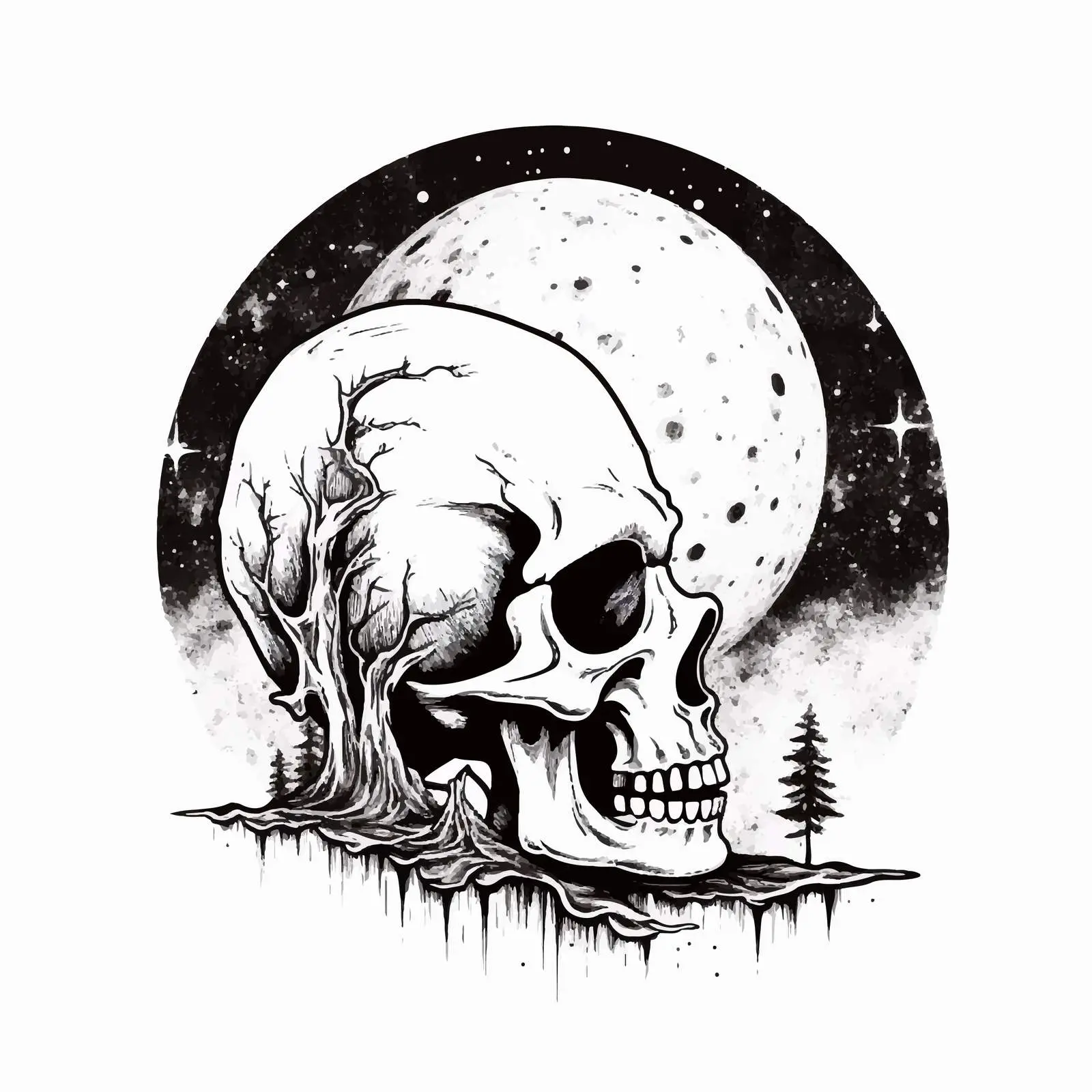 Mystical Moon and Skull Contour Graphic — free download from Dotvec