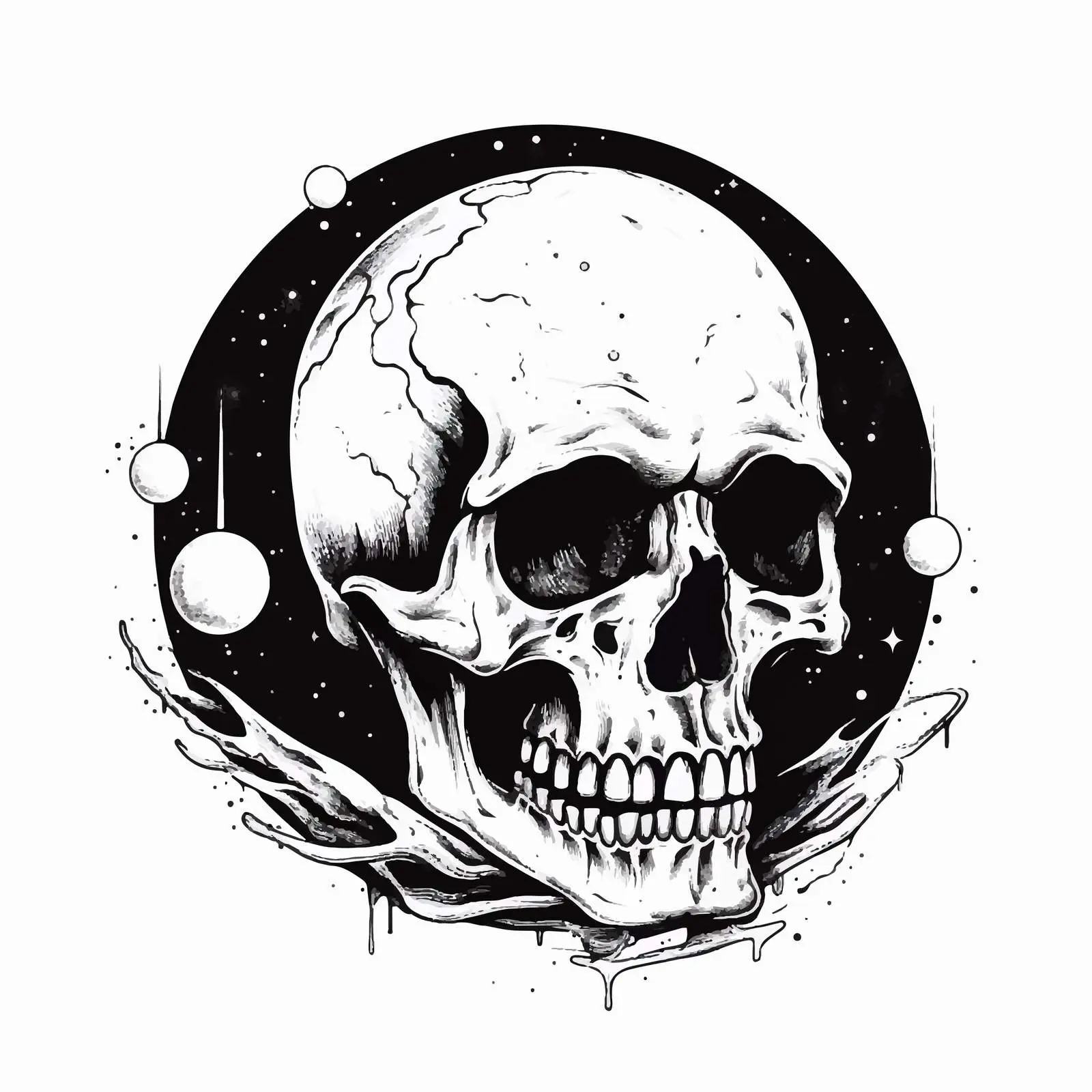 Mystical Moon and Skull Contour Graphic – free haunting image from Dotvec