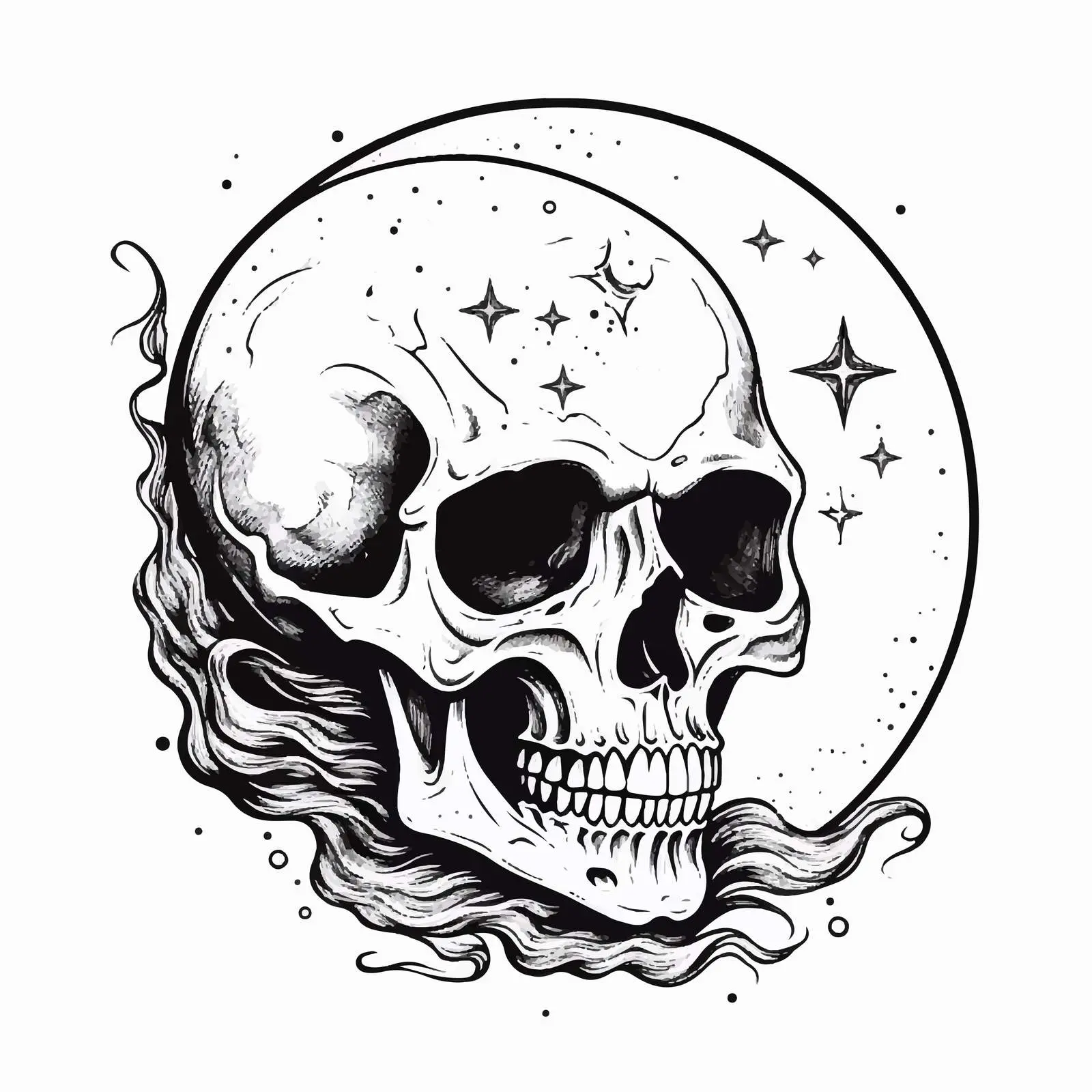 Mystical Moon Skull Contour Vector Illustration — free download from Dotvec